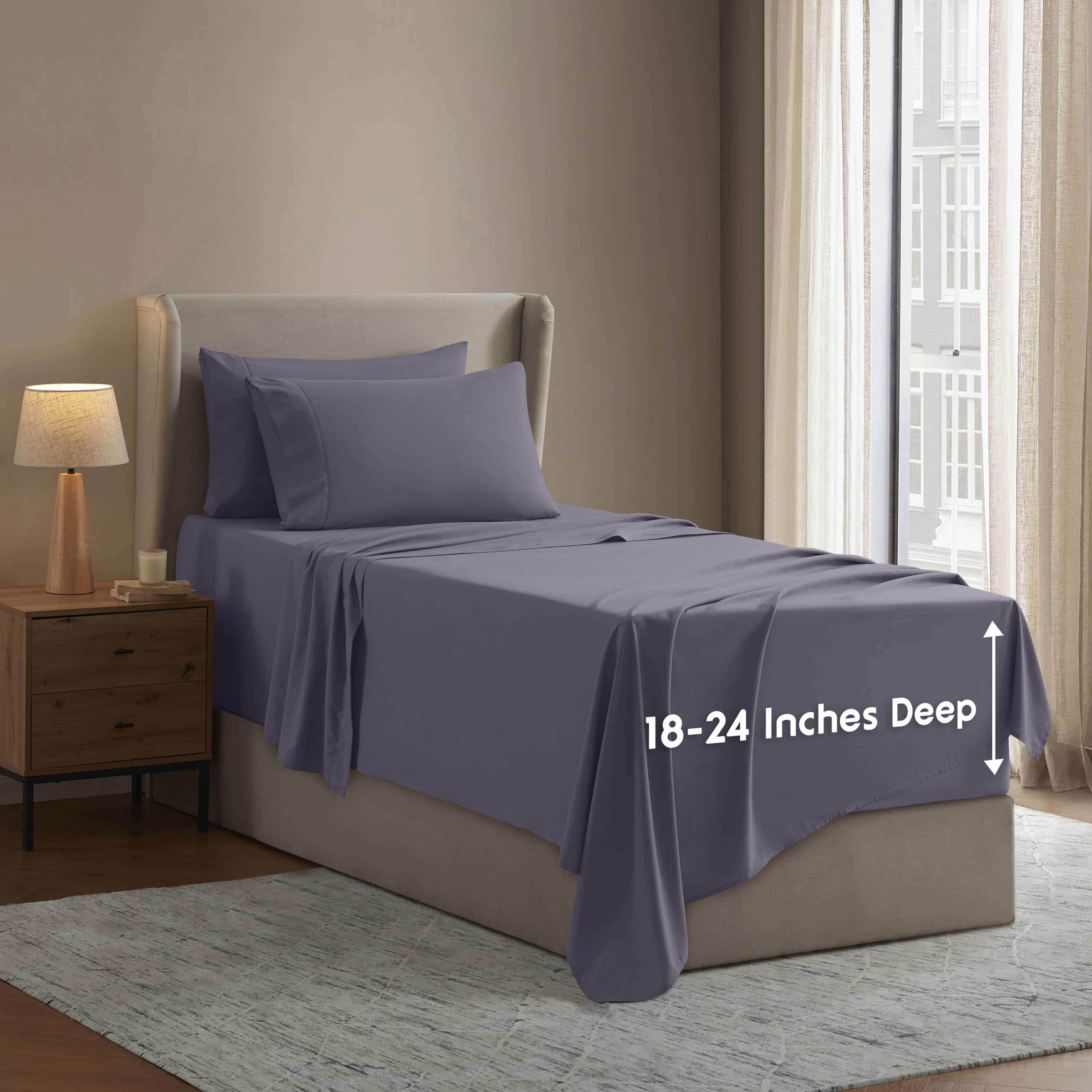 LammaLoe Extra Deep Pocket Twin XL Sheets set, Fits 18"-24" Mattress, 4 Piece Soft Microfiber Bed Sheet Sets, Grayish Purple
