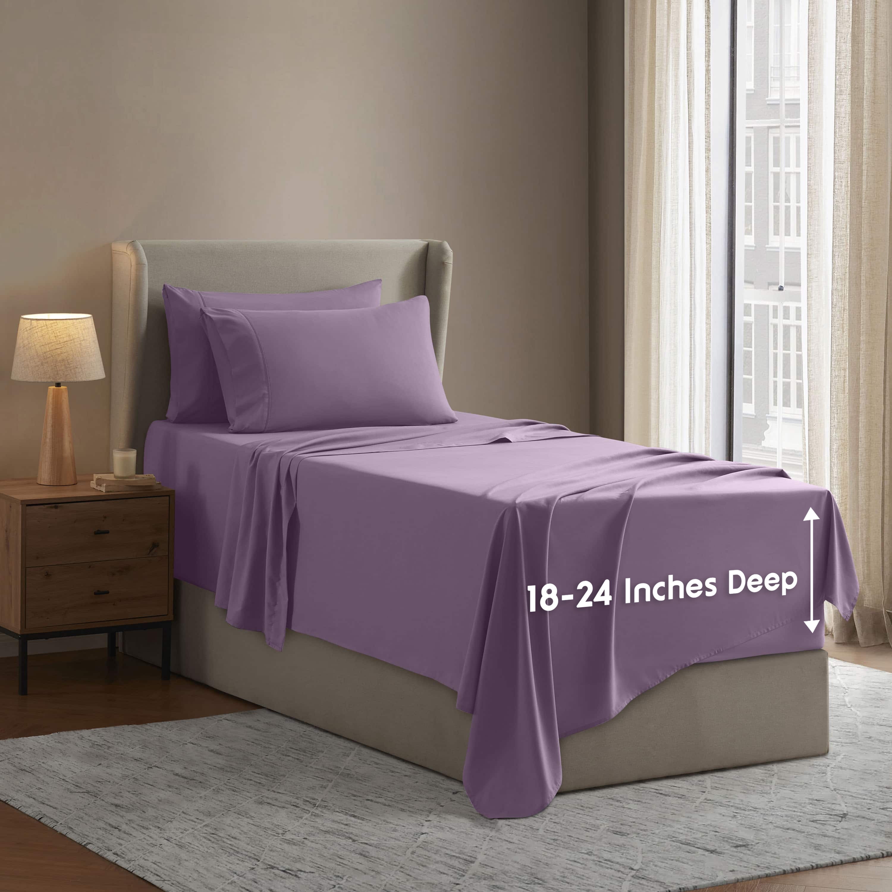 LammaLoe Extra Deep Pocket Twin XL Sheets set, Fits 18"-24" Mattress, 4 Piece Soft Microfiber Bed Sheet Sets, Lavender Dream