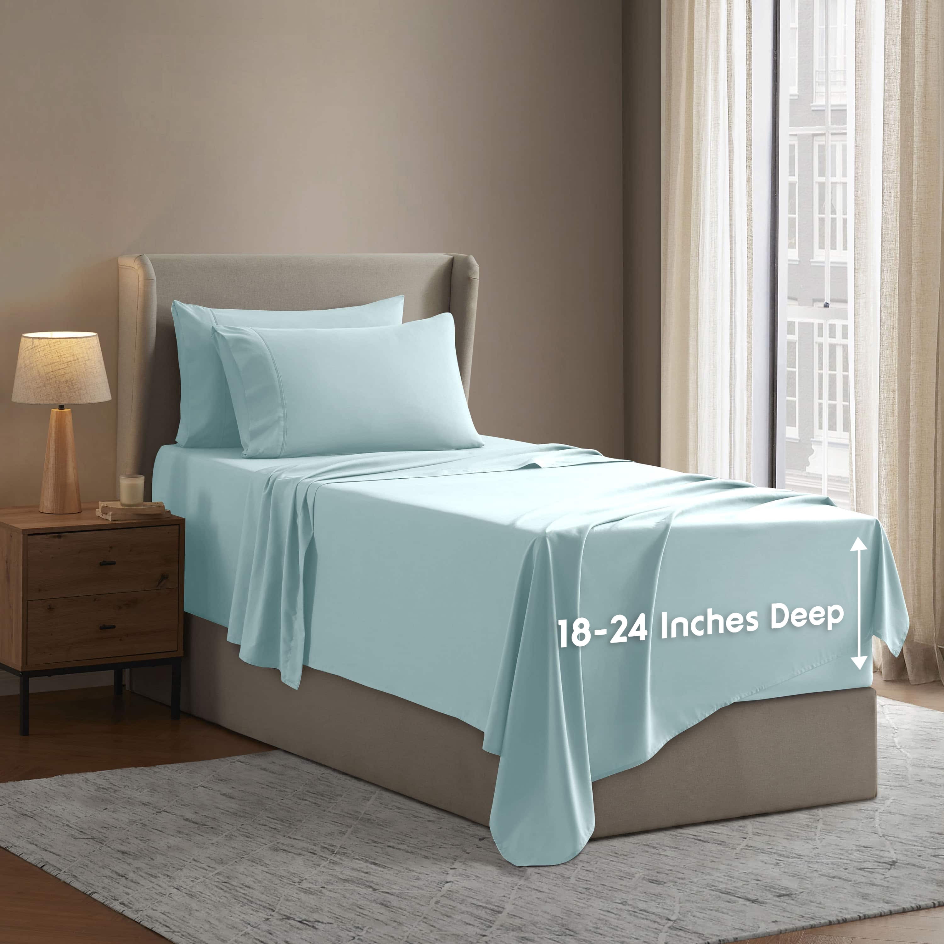 LammaLoe Extra Deep Pocket Twin XL Sheets set, Fits 18"-24" Mattress, 4 Piece Soft Microfiber Bed Sheet Sets, Light Blue