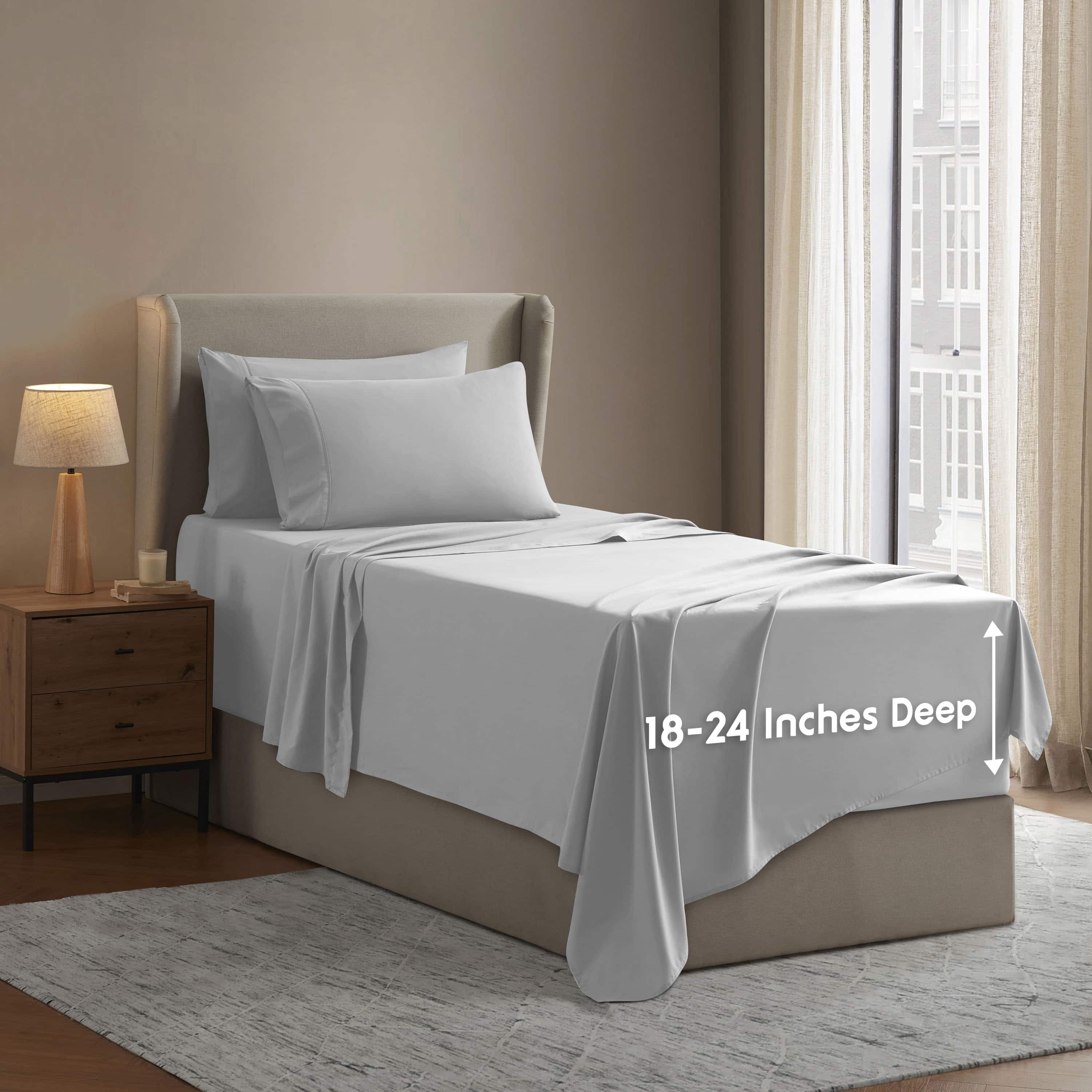LammaLoe Extra Deep Pocket Twin XL Sheets set, Fits 18"-24" Mattress, 4 Piece Soft Microfiber Bed Sheet Sets, Light Gray