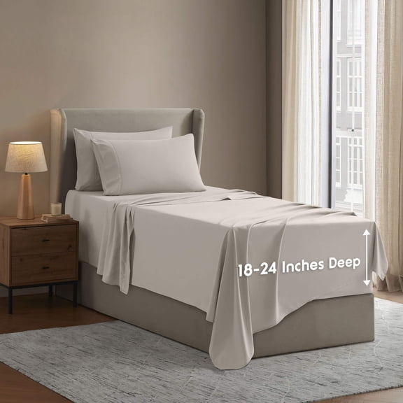 LammaLoe Extra Deep Pocket Twin XL Sheets set, Fits 18"-24" Mattress, 4 Piece Soft Microfiber Bed Sheet Sets, Linen