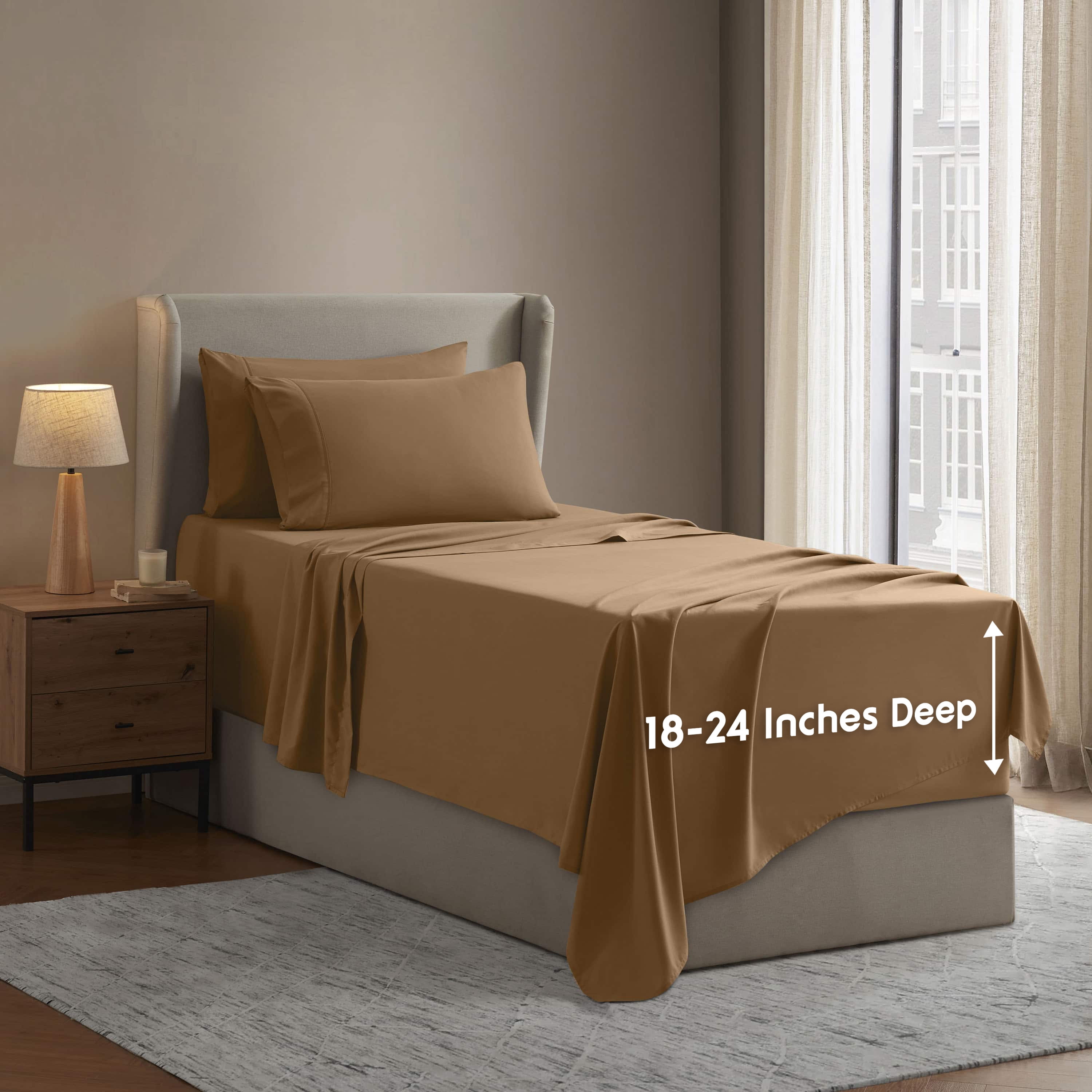LammaLoe Extra Deep Pocket Twin XL Sheets set, Fits 18"-24" Mattress, 4 Piece Soft Microfiber Bed Sheet Sets, Mocha Light Brown