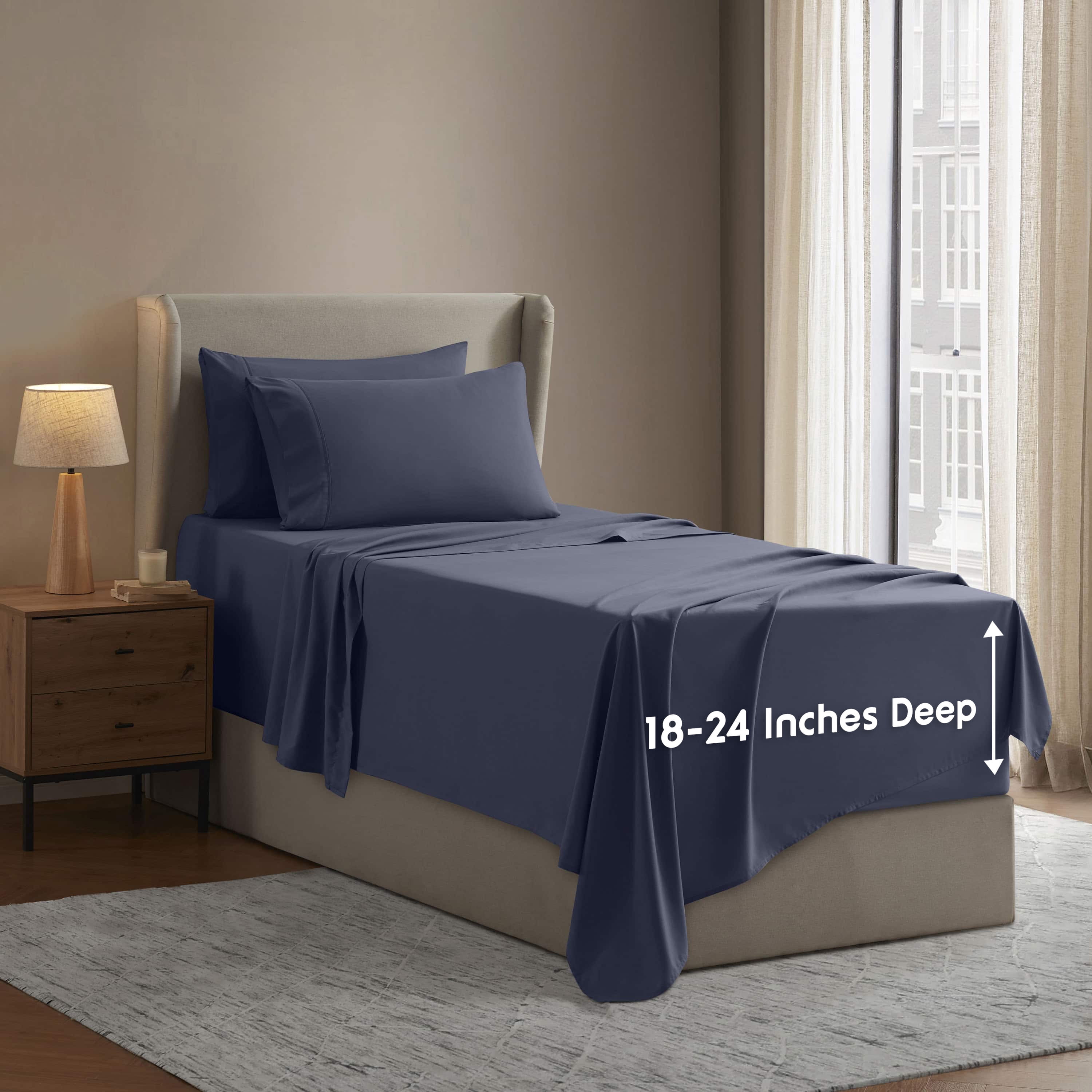 LammaLoe Extra Deep Pocket Twin XL Sheets set, Fits 18"-24" Mattress, 4 Piece Soft Microfiber Bed Sheet Sets, Navy