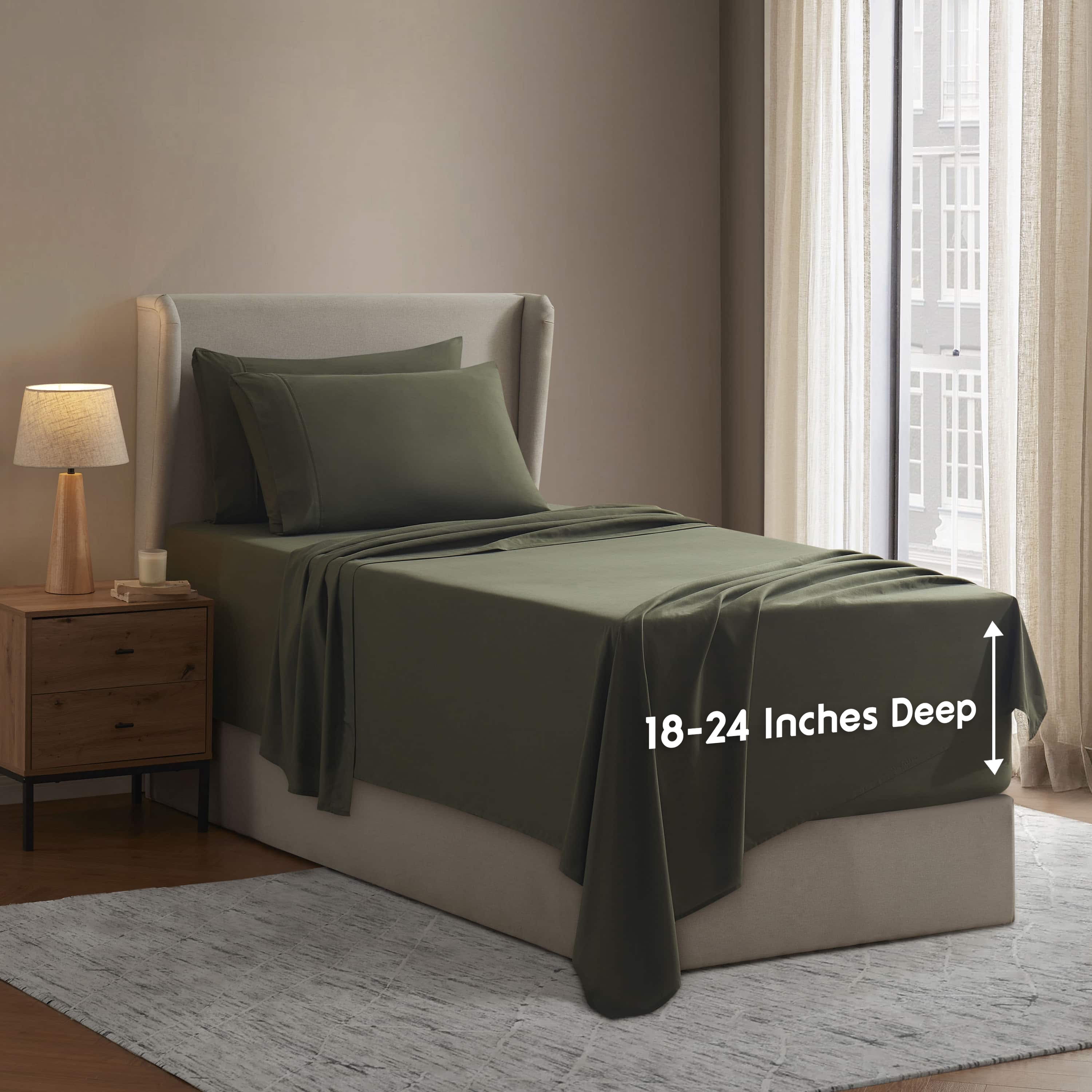 LammaLoe Extra Deep Pocket Twin XL Sheets set, Fits 18"-24" Mattress, 4 Piece Soft Microfiber Bed Sheet Sets, Olive Green
