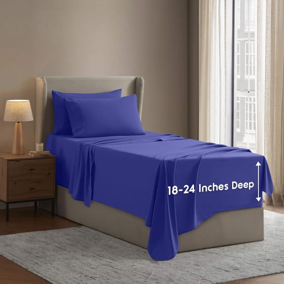 LammaLoe Extra Deep Pocket Twin XL Sheets set, Fits 18"-24" Mattress, 4 Piece Soft Microfiber Bed Sheet Sets, Royal Blue