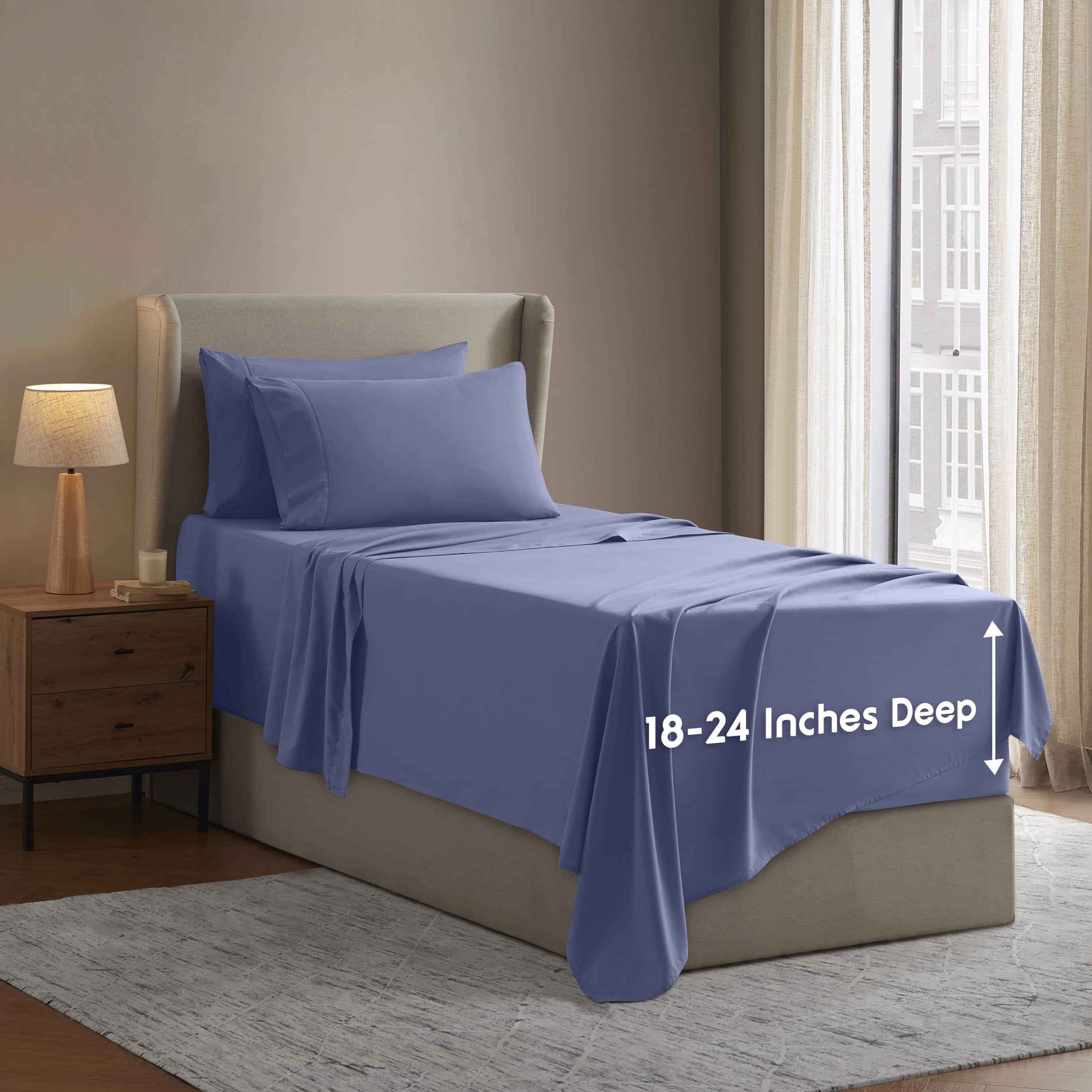 LammaLoe Extra Deep Pocket Twin XL Sheets set, Fits 18"-24" Mattress, 4 Piece Soft Microfiber Bed Sheet Sets, Steel Blue