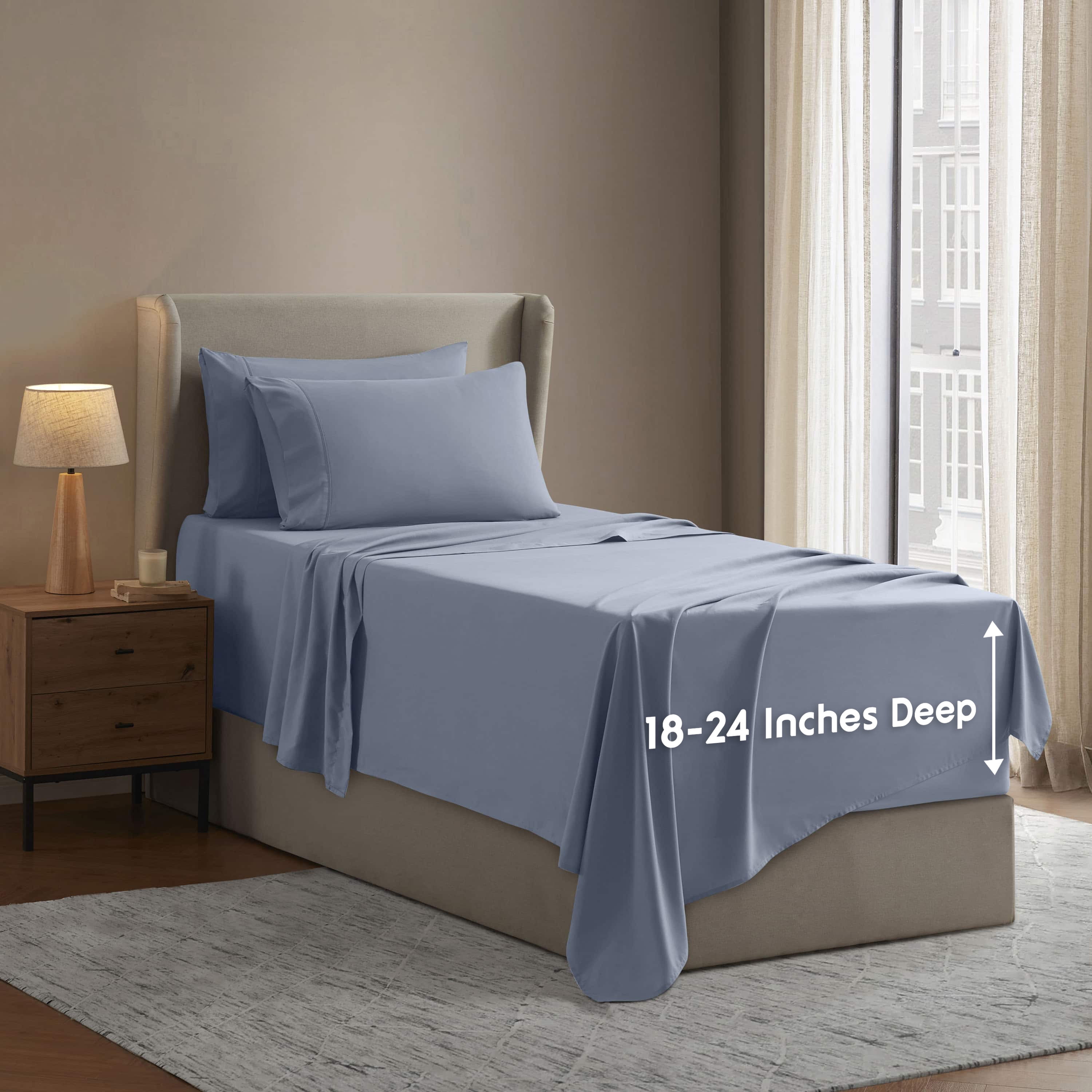 LammaLoe Extra Deep Pocket Twin XL Sheets set, Fits 18"-24" Mattress, 4 Piece Soft Microfiber Bed Sheet Sets, Stone Blue