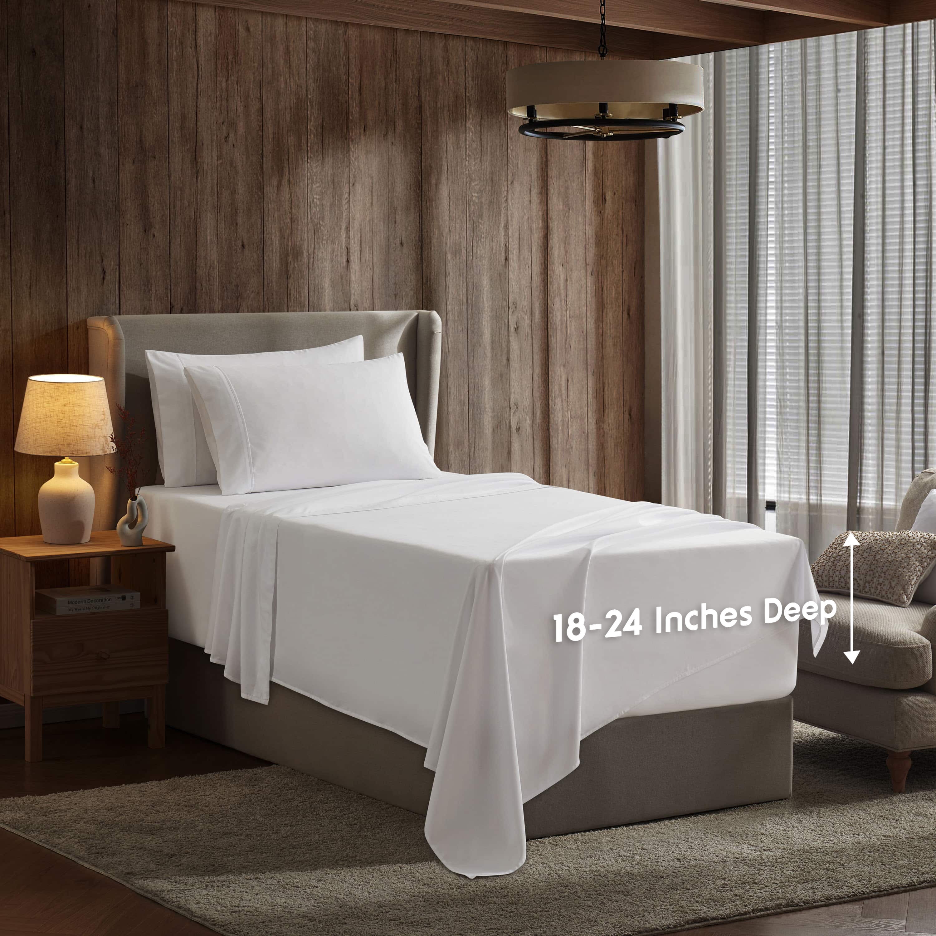 LammaLoe Extra Deep Pocket Twin XL Sheets set, Fits 18"-24" Mattress, 4 Piece Soft Microfiber Bed Sheet Sets, White