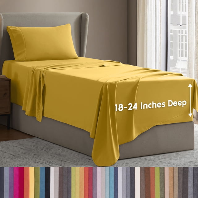 LammaLoe Extra Deep Pocket Twin Xl Sheets Set, 4-Piece, Fits 18"-24" Mattress, Breathable & Extra Soft Bed Sheets, Yellow