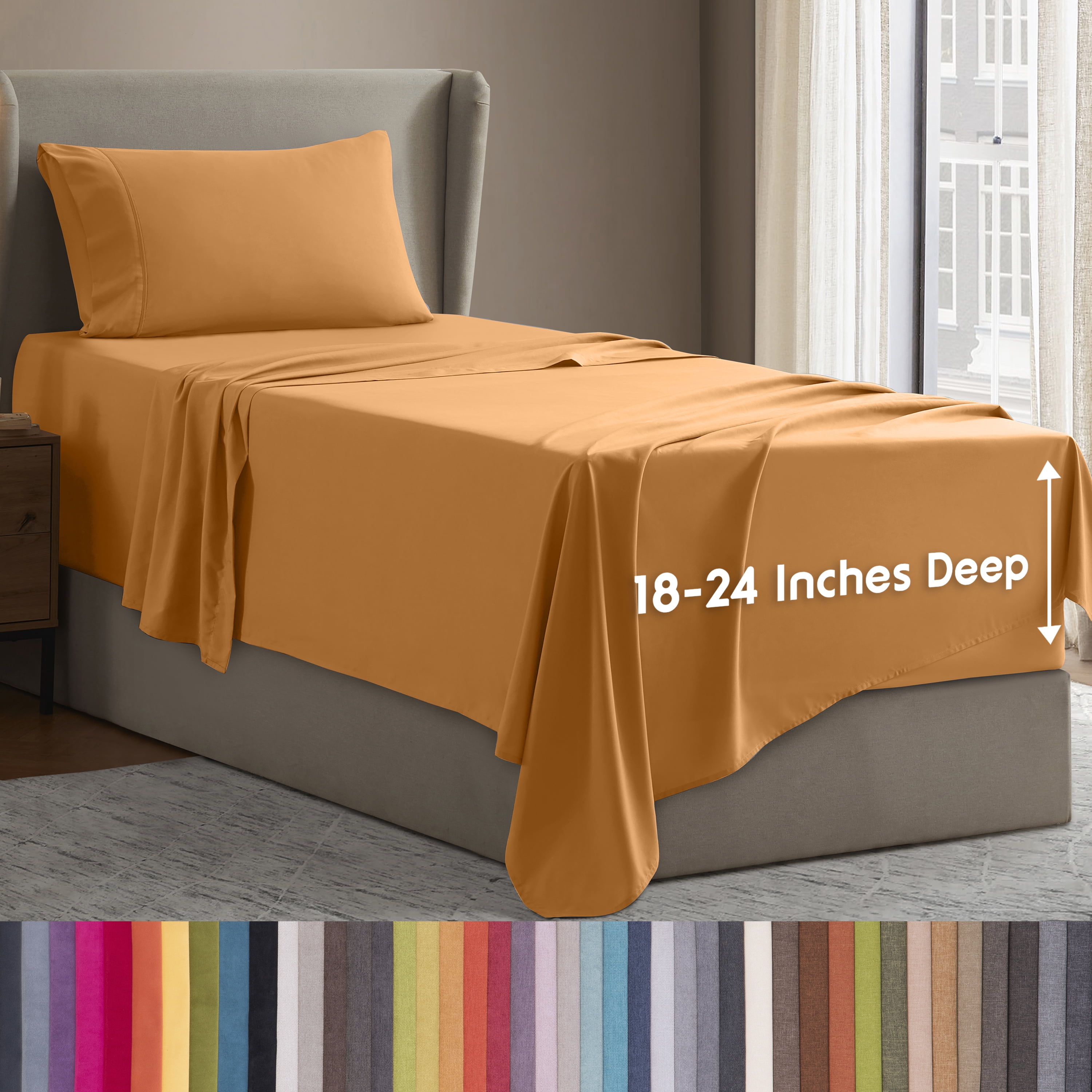 LammaLoe Extra Deep Pocket Twin Xl Sheets Set, 3 Piece, Fits 18"-24" Mattress, Breathable & Extra Soft Bed Sheets, Apricot Orange
