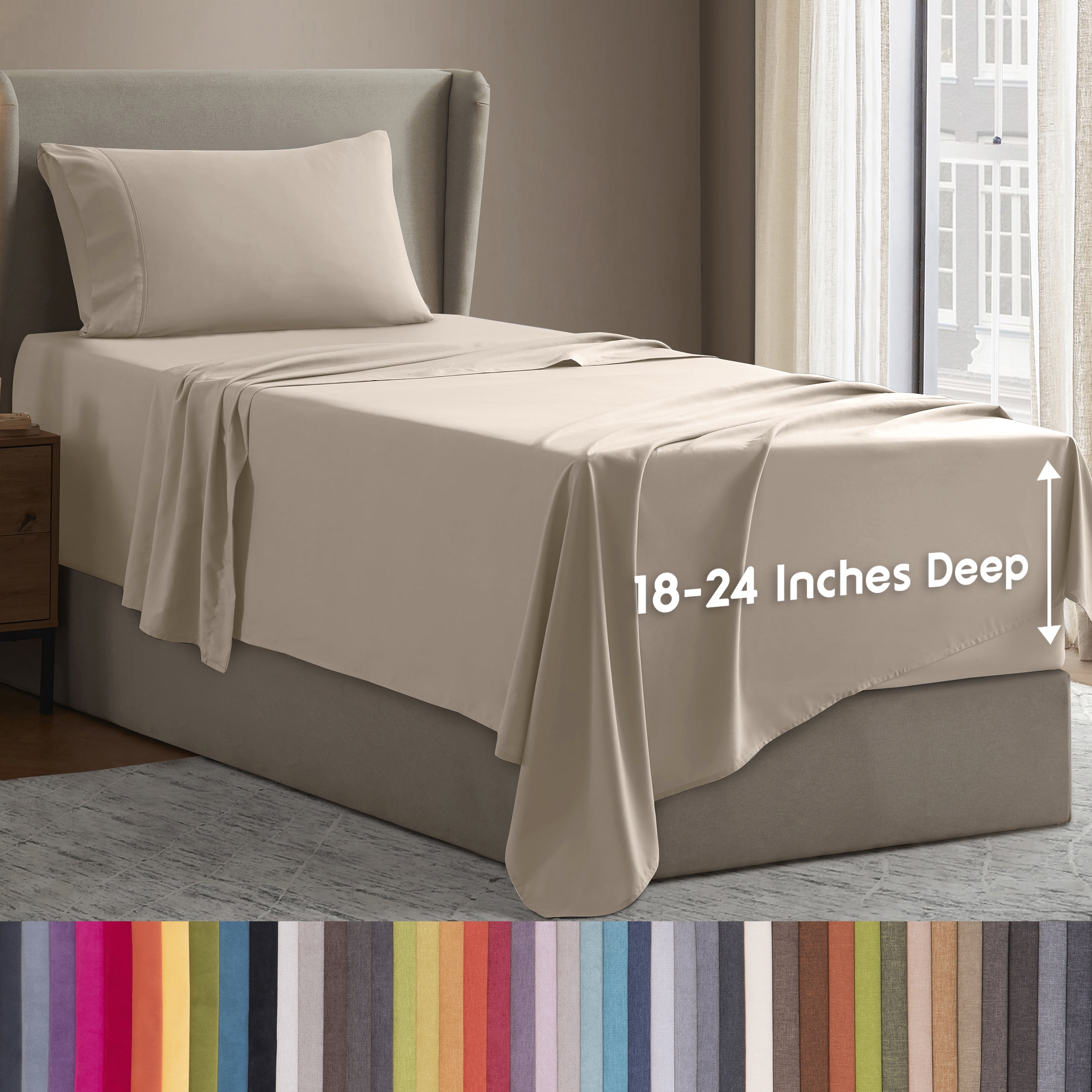 LammaLoe Extra Deep Pocket Twin Xl Sheets Set, 3 Piece, Fits 18"-24" Mattress, Breathable & Extra Soft Bed Sheets, Beige Cream