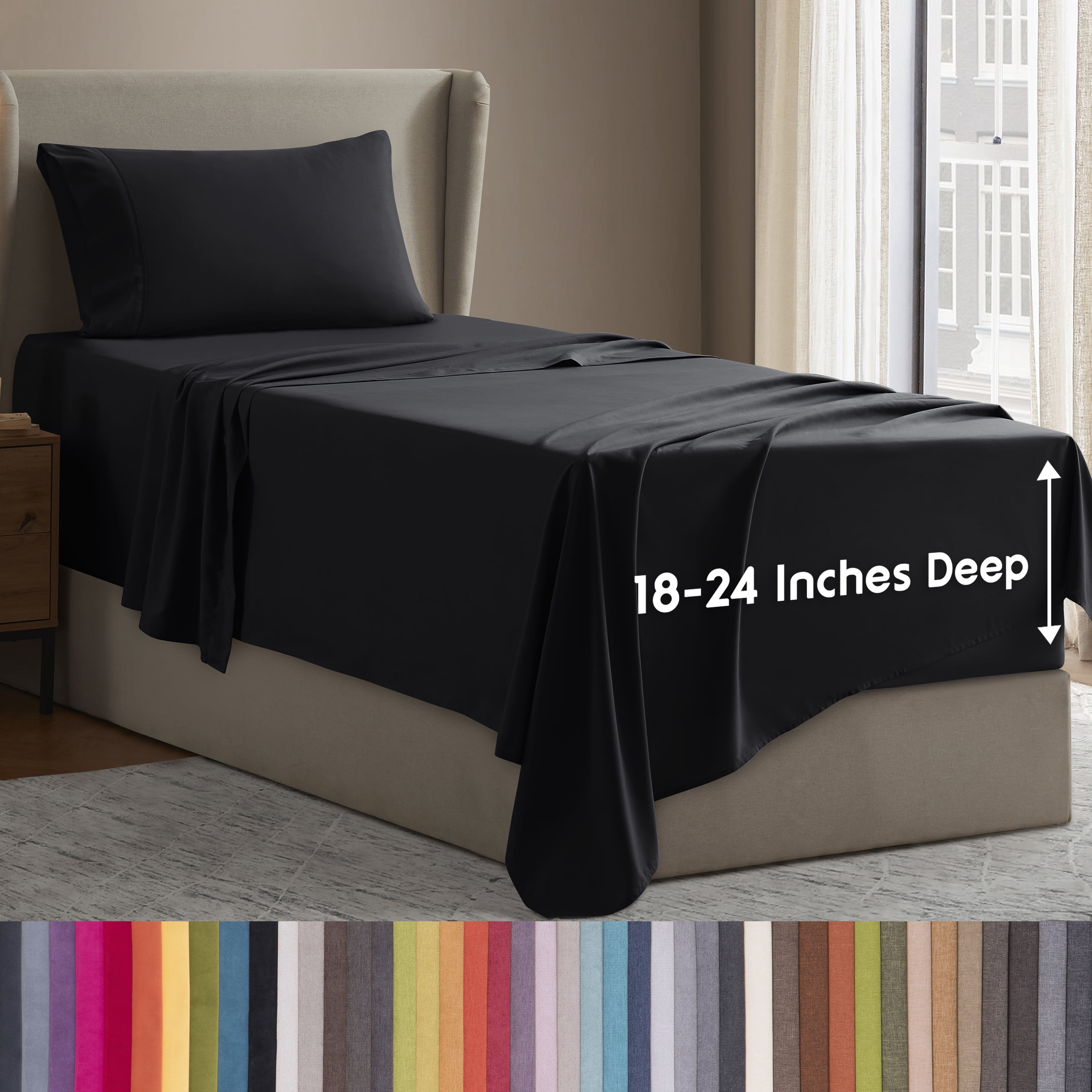 LammaLoe Extra Deep Pocket Twin Xl Sheets Set, 3 Piece, Fits 18"-24" Mattress, Breathable & Extra Soft Bed Sheets, Black