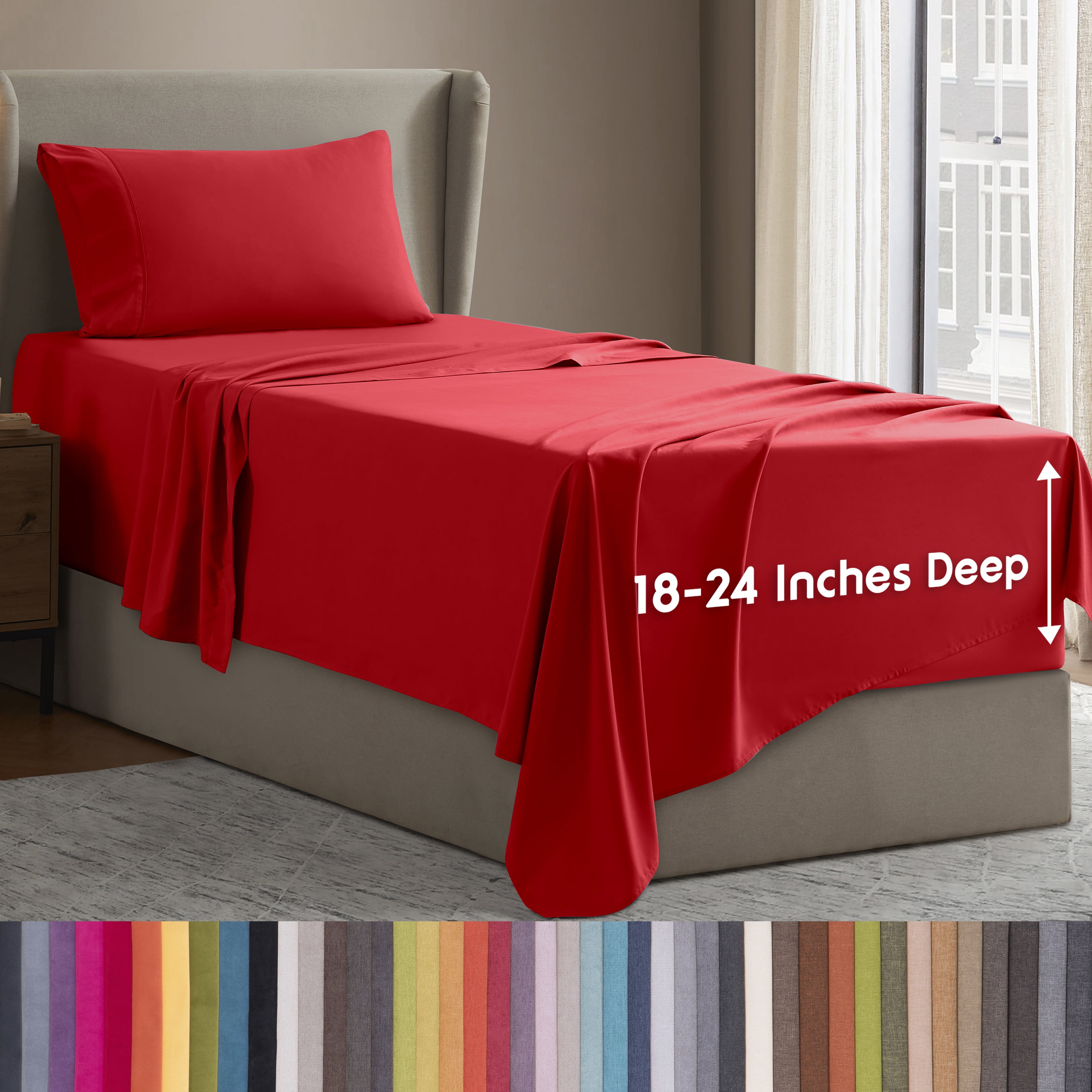 LammaLoe Extra Deep Pocket Twin Xl Sheets Set, 3 Piece, Fits 18"-24" Mattress, Breathable & Extra Soft Bed Sheets, Cherry Red
