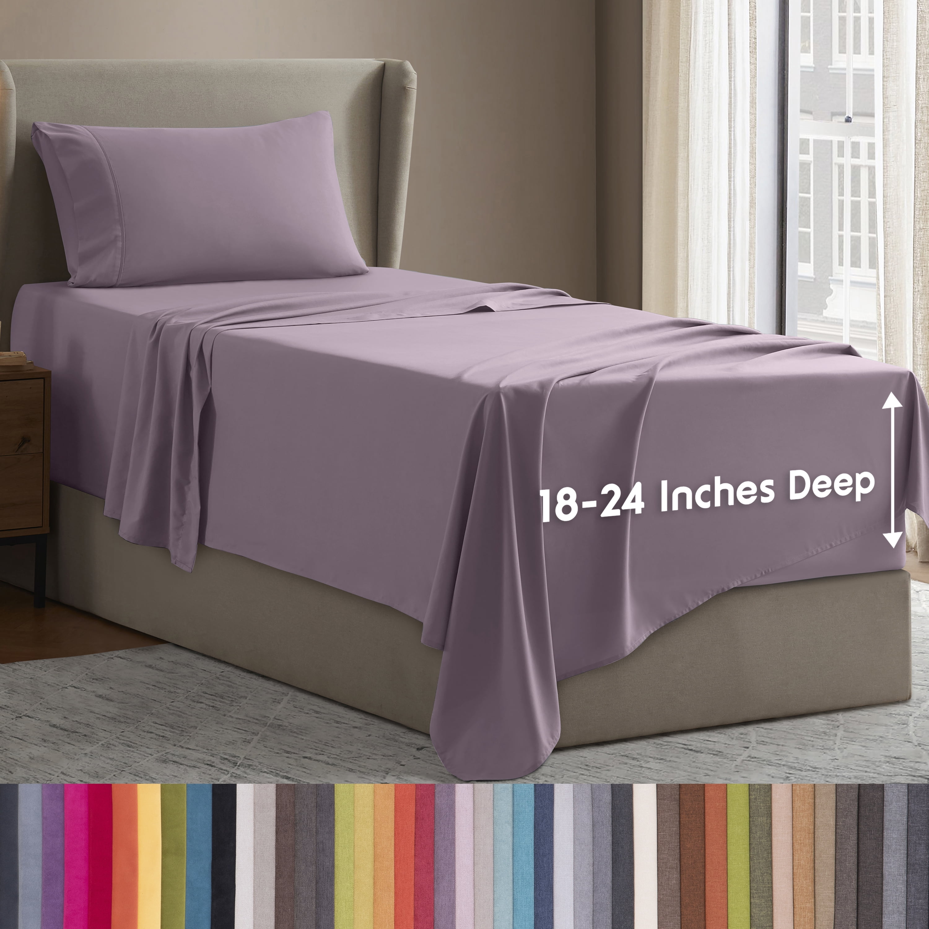 LammaLoe Extra Deep Pocket Twin Xl Sheets Set, 3 Piece, Fits 18"-24" Mattress, Breathable & Extra Soft Bed Sheets, Dusty Purple