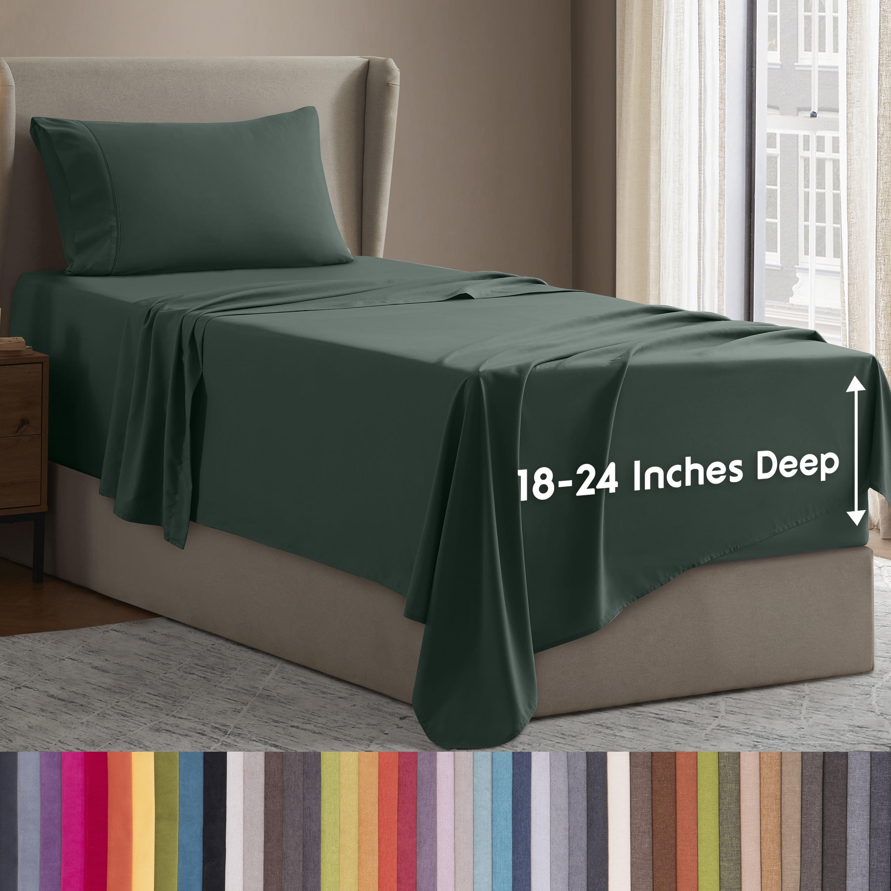 LammaLoe Extra Deep Pocket Twin Xl Sheets Set, 3 Piece, Fits 18"-24" Mattress, Breathable & Extra Soft Bed Sheets, Garden Green