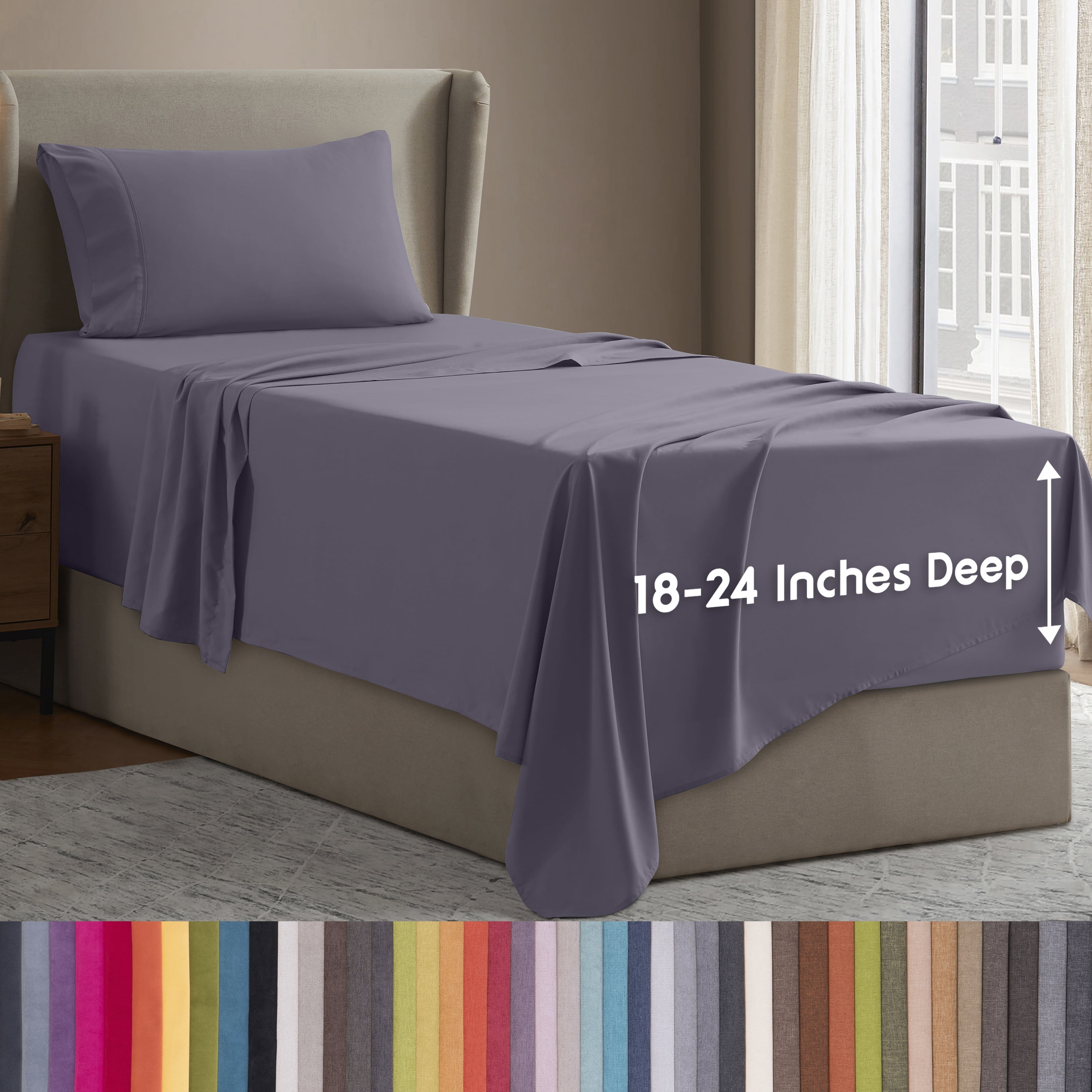 LammaLoe Extra Deep Pocket Twin Xl Sheets Set, 3 Piece, Fits 18"-24" Mattress, Breathable & Extra Soft Bed Sheets, Grayish Purple