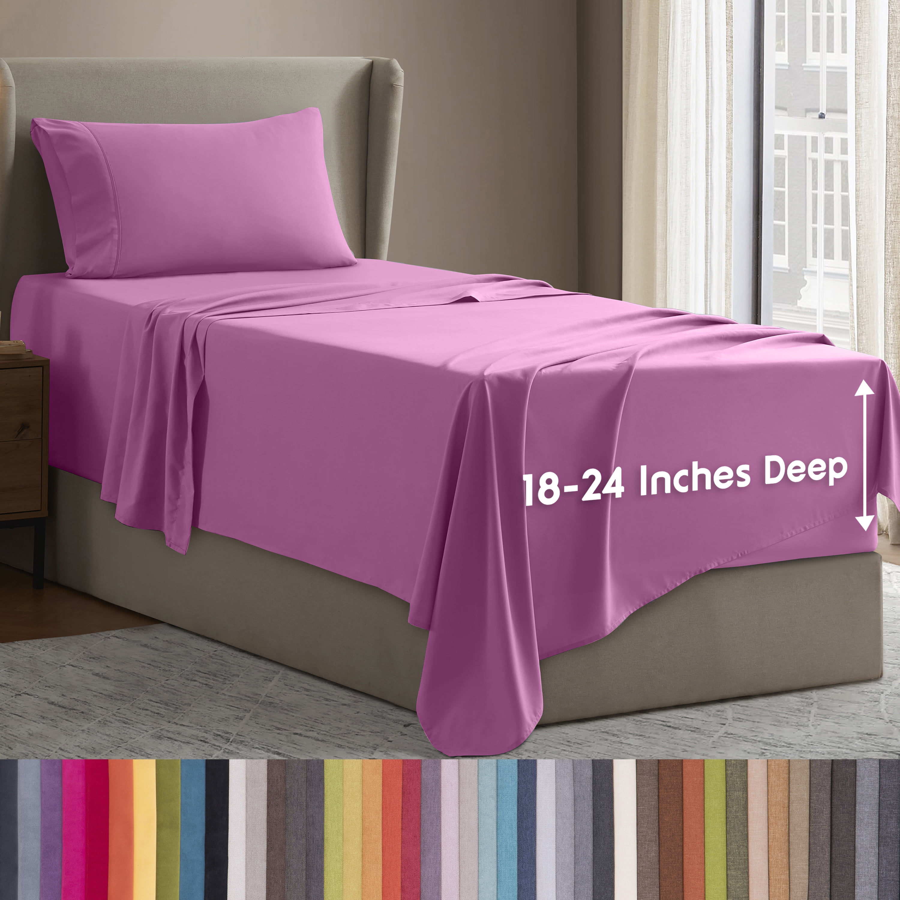 LammaLoe Extra Deep Pocket Twin Xl Sheets Set, 3 Piece, Fits 18"-24" Mattress, Breathable & Extra Soft Bed Sheets, Light Pink