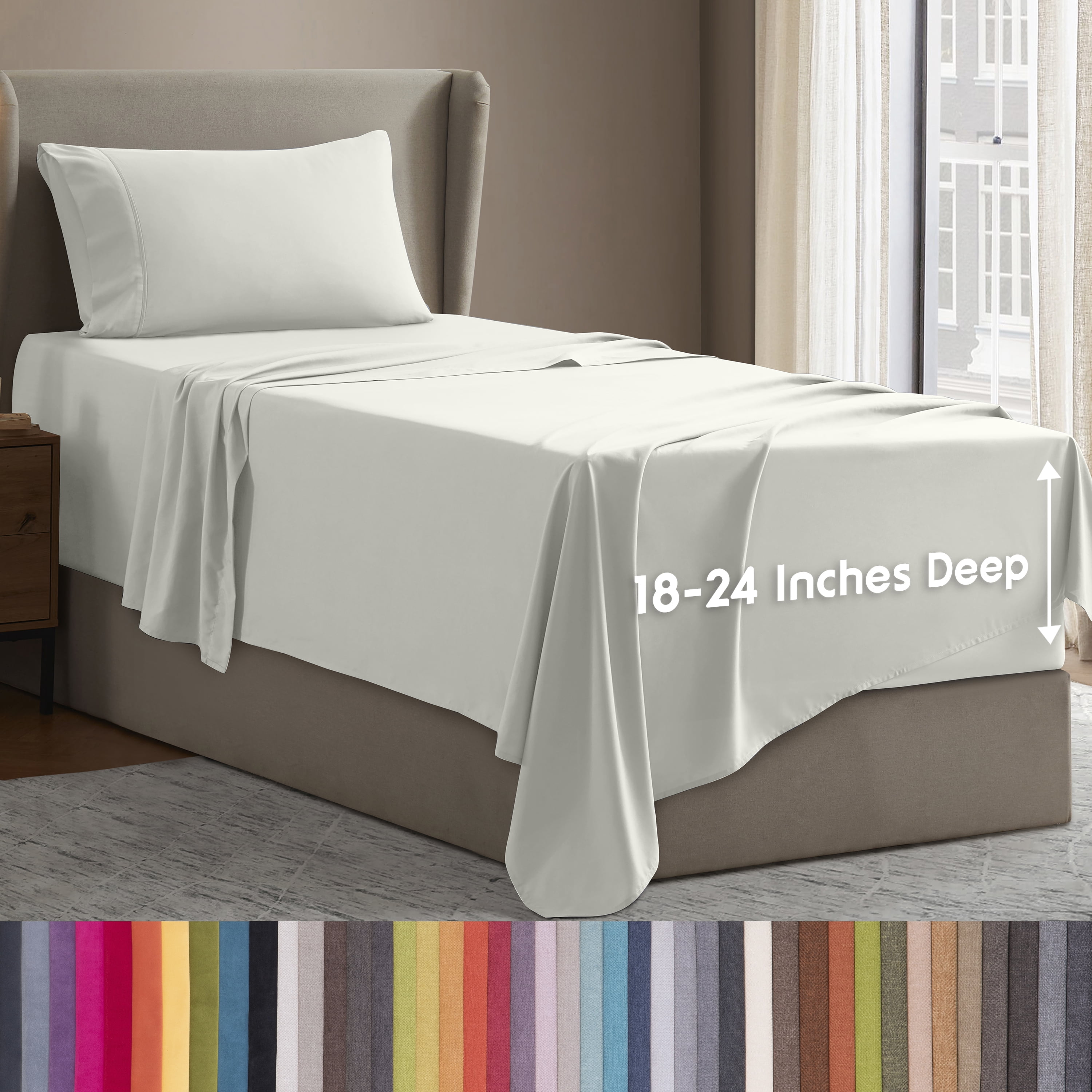 LammaLoe Extra Deep Pocket Twin Xl Sheets Set, 3 Piece, Fits 18"-24" Mattress, Breathable & Extra Soft Bed Sheets, Off White
