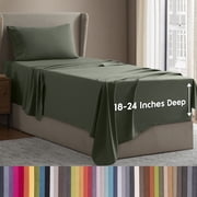 LammaLoe Extra Deep Pocket Twin Xl Sheets Set, 3 Piece, Fits 18"-24" Mattress, Breathable & Extra Soft Bed Sheets, Olive Green