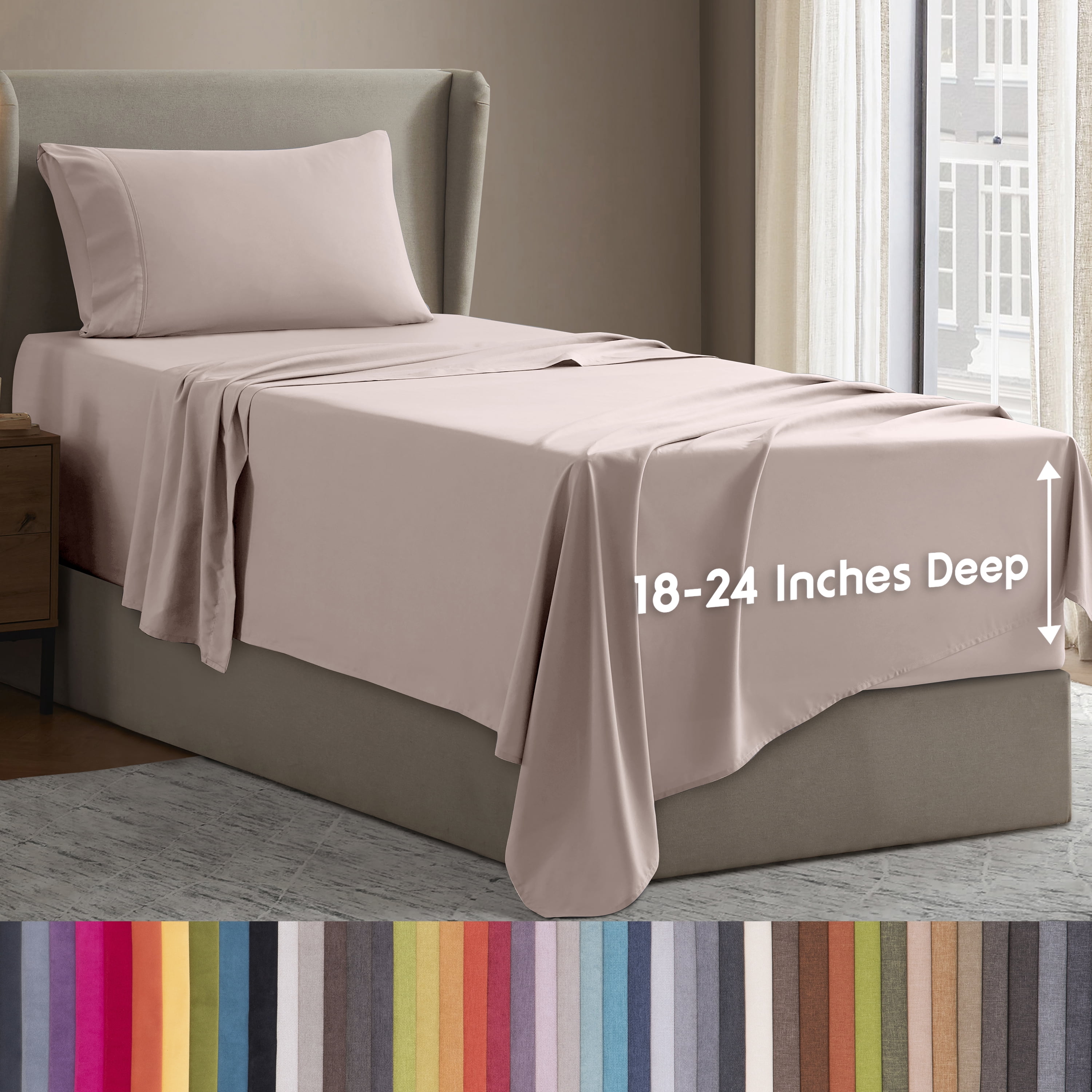LammaLoe Extra Deep Pocket Twin Xl Sheets Set, 3 Piece, Fits 18"-24" Mattress, Breathable & Extra Soft Bed Sheets, Peach Beige