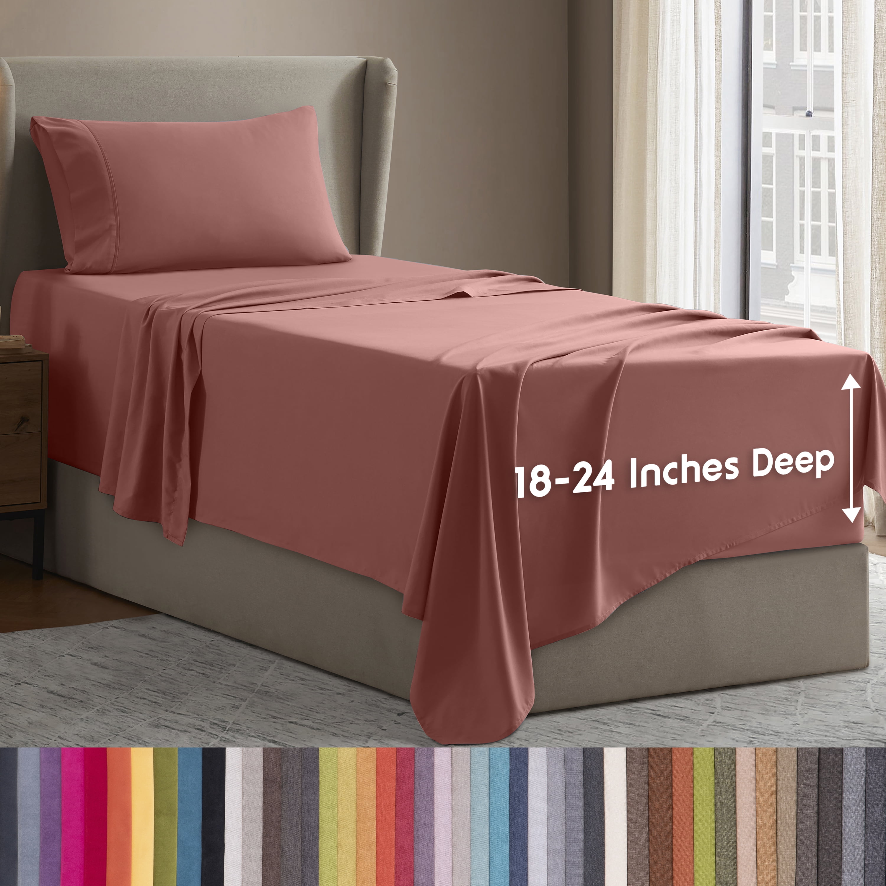 LammaLoe Extra Deep Pocket Twin Xl Sheets Set, 3 Piece, Fits 18"-24" Mattress, Breathable & Extra Soft Bed Sheets, Pink Clay