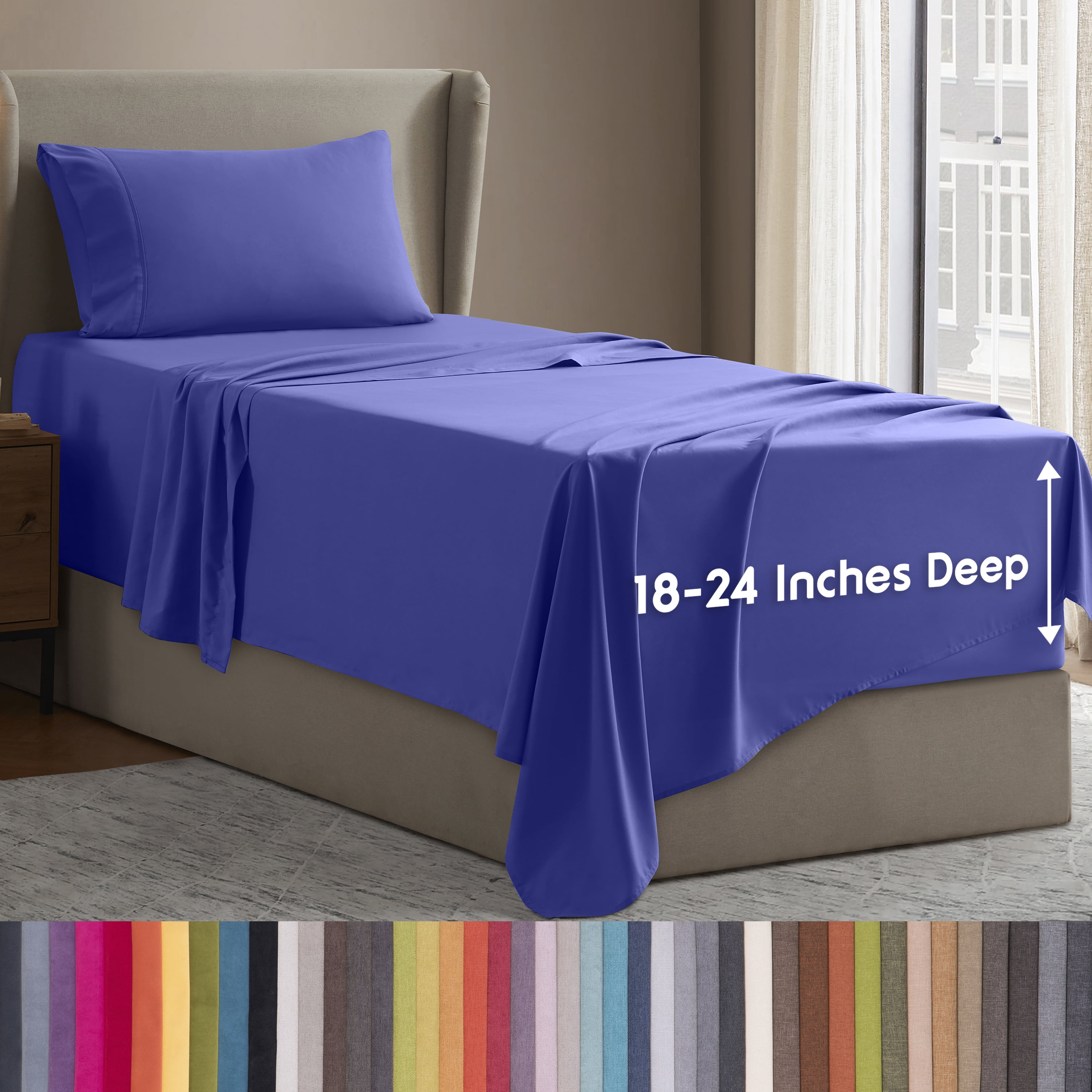 LammaLoe Extra Deep Pocket Twin Xl Sheets Set, 3 Piece, Fits 18"-24" Mattress, Breathable & Extra Soft Bed Sheets, Royal Blue