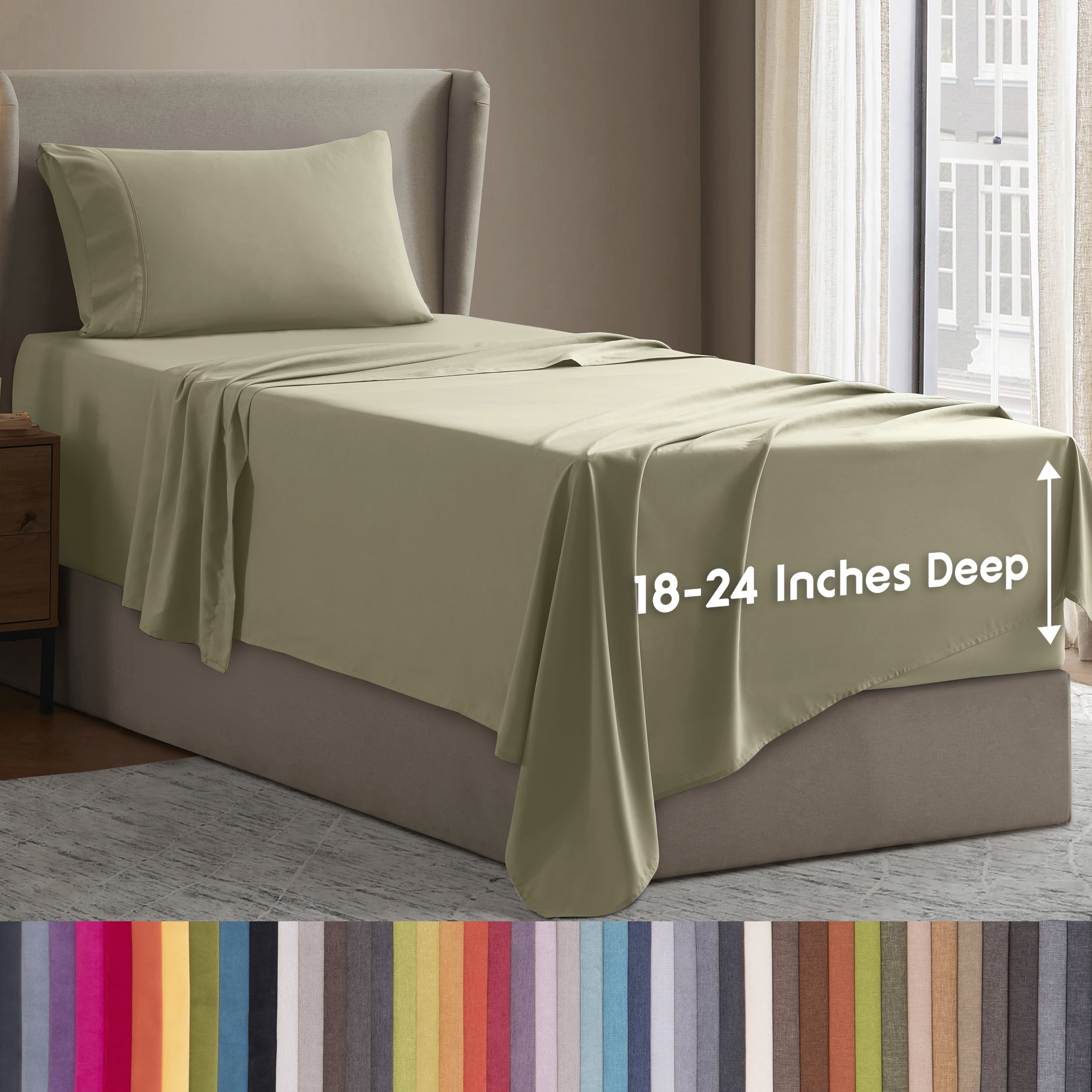 LammaLoe Extra Deep Pocket Twin Xl Sheets Set, 3 Piece, Fits 18"-24" Mattress, Breathable & Extra Soft Bed Sheets, Sage Olive Green