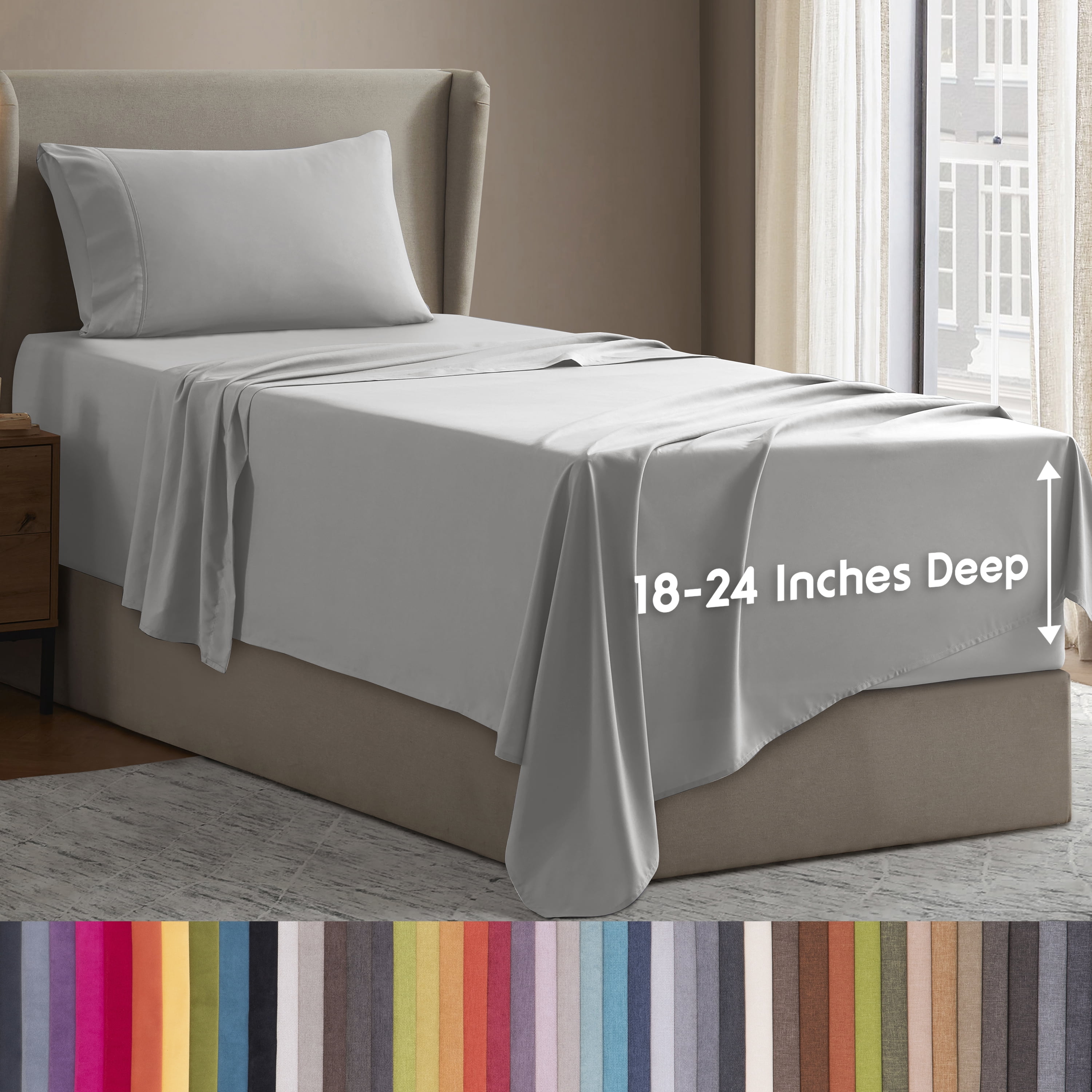 LammaLoe Extra Deep Pocket Twin Xl Sheets Set, 3 Piece, Fits 18"-24" Mattress, Breathable & Extra Soft Bed Sheets, Silver Gray