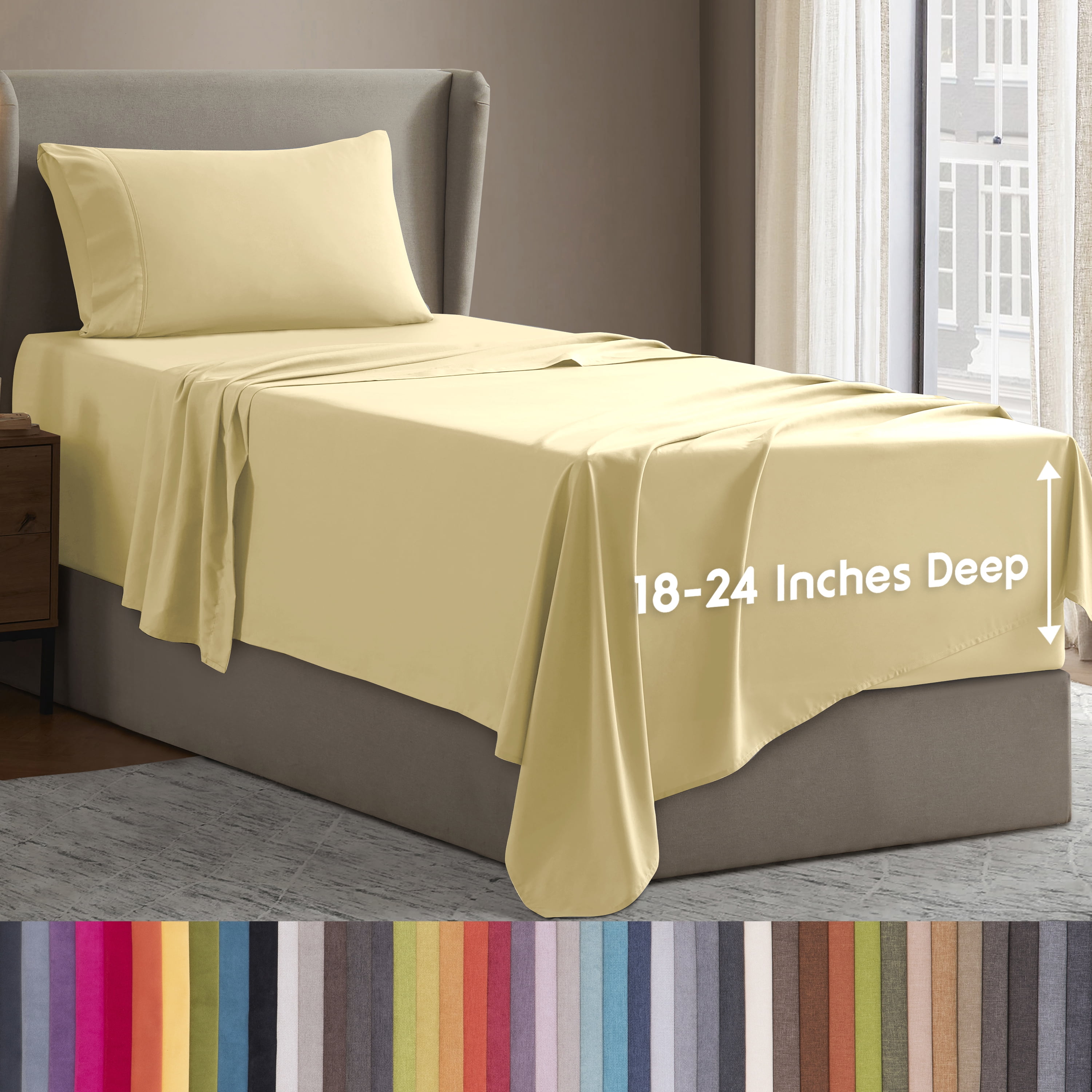 LammaLoe Extra Deep Pocket Twin Xl Sheets Set, 3 Piece, Fits 18"-24" Mattress, Breathable & Extra Soft Bed Sheets, Vanilla Yellow