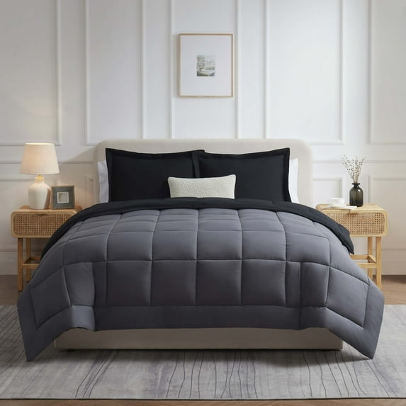 LammaLoe Full Comforter, Quilted Down Alternative Comforter, All Season Duvet Insert Black/Gray