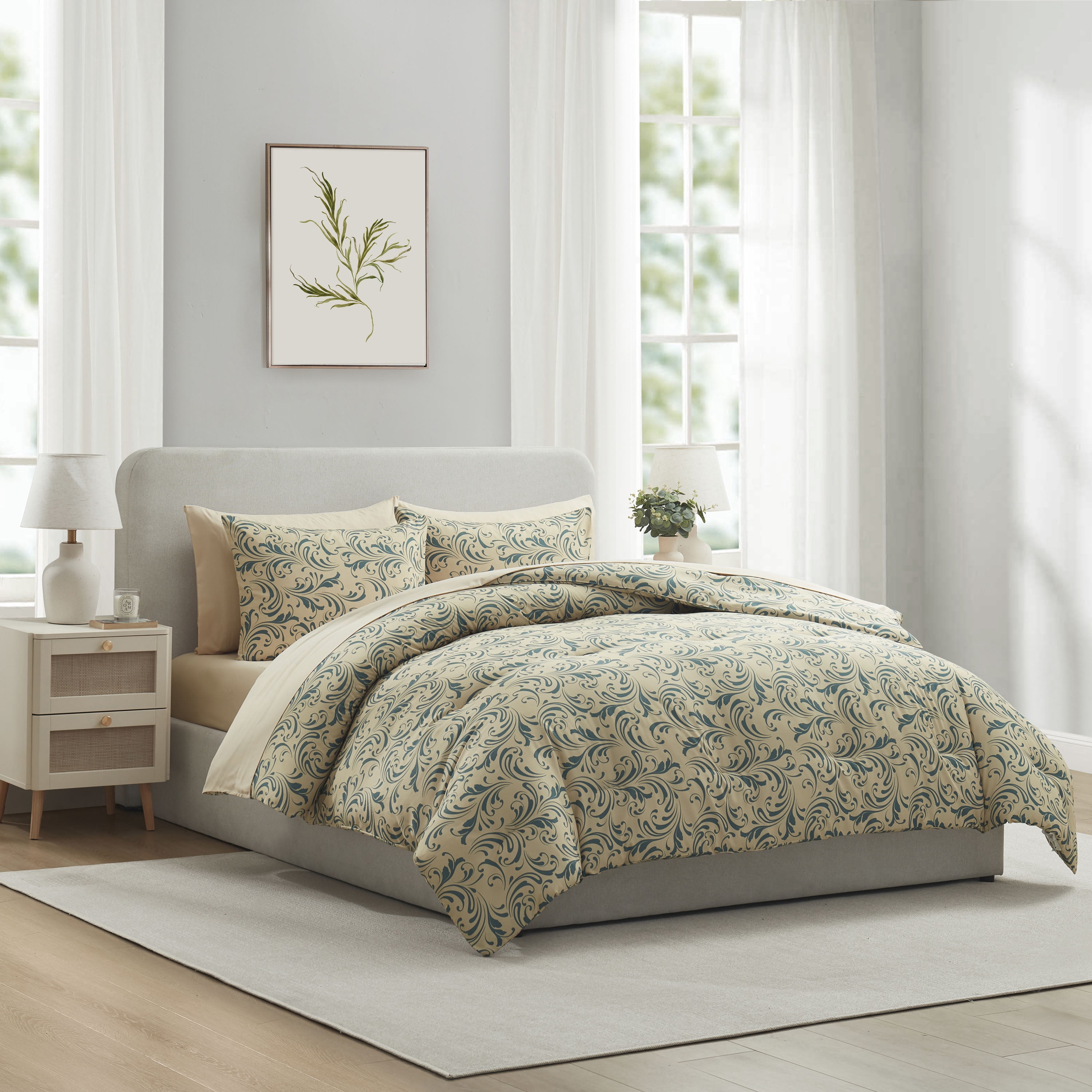 LammaLoe Full Size Comforter Set, 7 Piece Biomorphic Bed in a Bag Full, Bedding Comforter Set with Sheets, Modern Bed Set, Cream