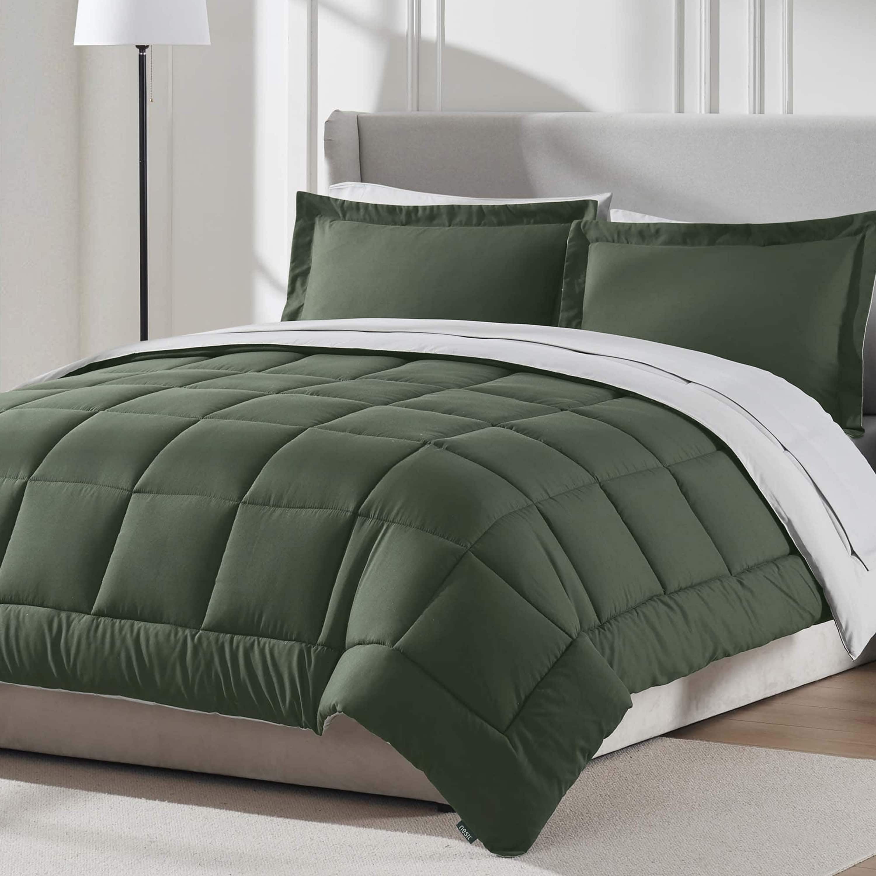 LammaLoe Full-Size Comforter Set, With Sheets, Reversible Bed In A Bag 7 Piece, Bedding Set, Olive Green