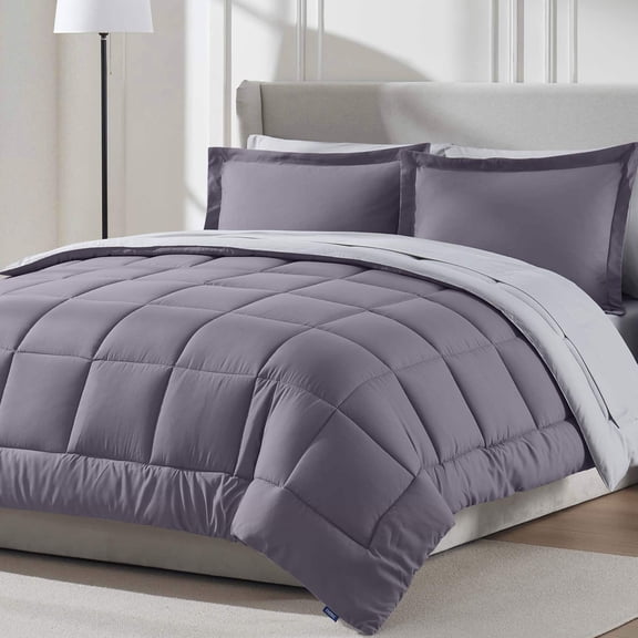 LammaLoe Full-Size Comforter Set, With Sheets, Reversible Bed In A Bag 7 Piece, Bedding Set, Grayish Purple