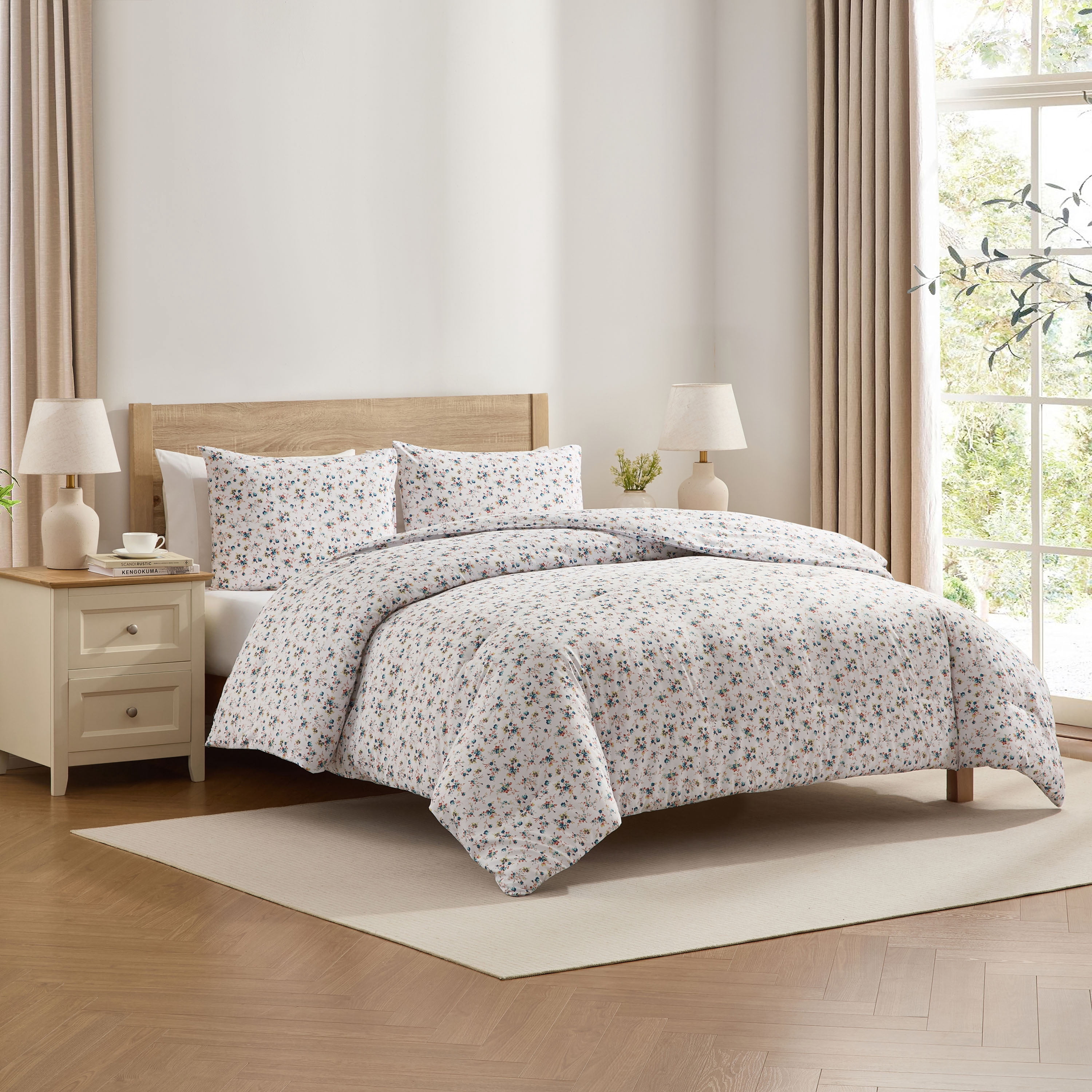 LammaLoe Full Size Comforter Sets, 3 Piece Floral Bedding Comforter Set with Sheets, Bed in a Bag, Blue Rose Duo