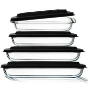 LammaLoe Glass Baking Dish with Lids, 8 Piece, Deep Casserole Dish, Rectangular Pans for Baking