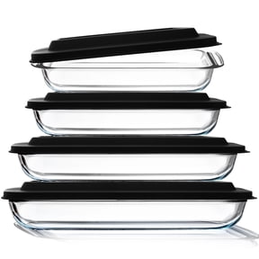 LammaLoe Glass Baking Dish with Lids, 8 Piece, Deep Casserole Dish, Rectangular Pans for Baking
