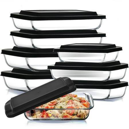 LammaLoe Glass Baking Dish with Lids, 16 Piece Deep Casserole Dish, Rectangular Pans for Baking