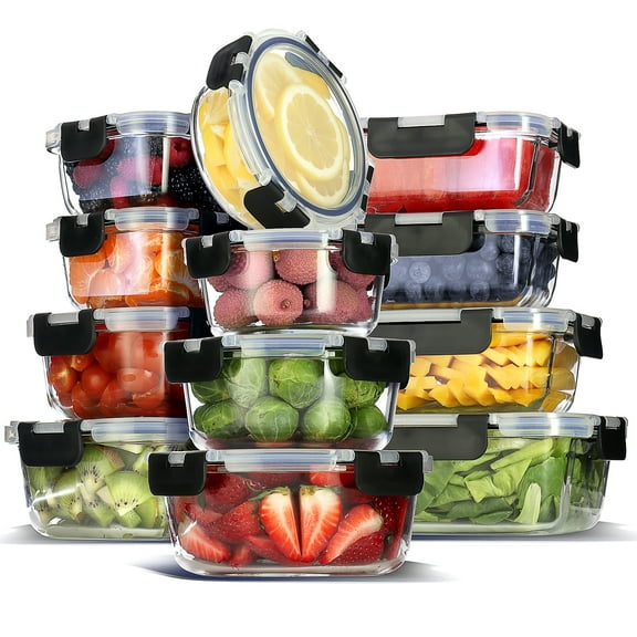 LammaLoe 24pc Glass Food Storage Containers with Lids, Airtight Glass Meal Prep Containers, Oven, Microwave & Freezer Safe Glass Storage Containers