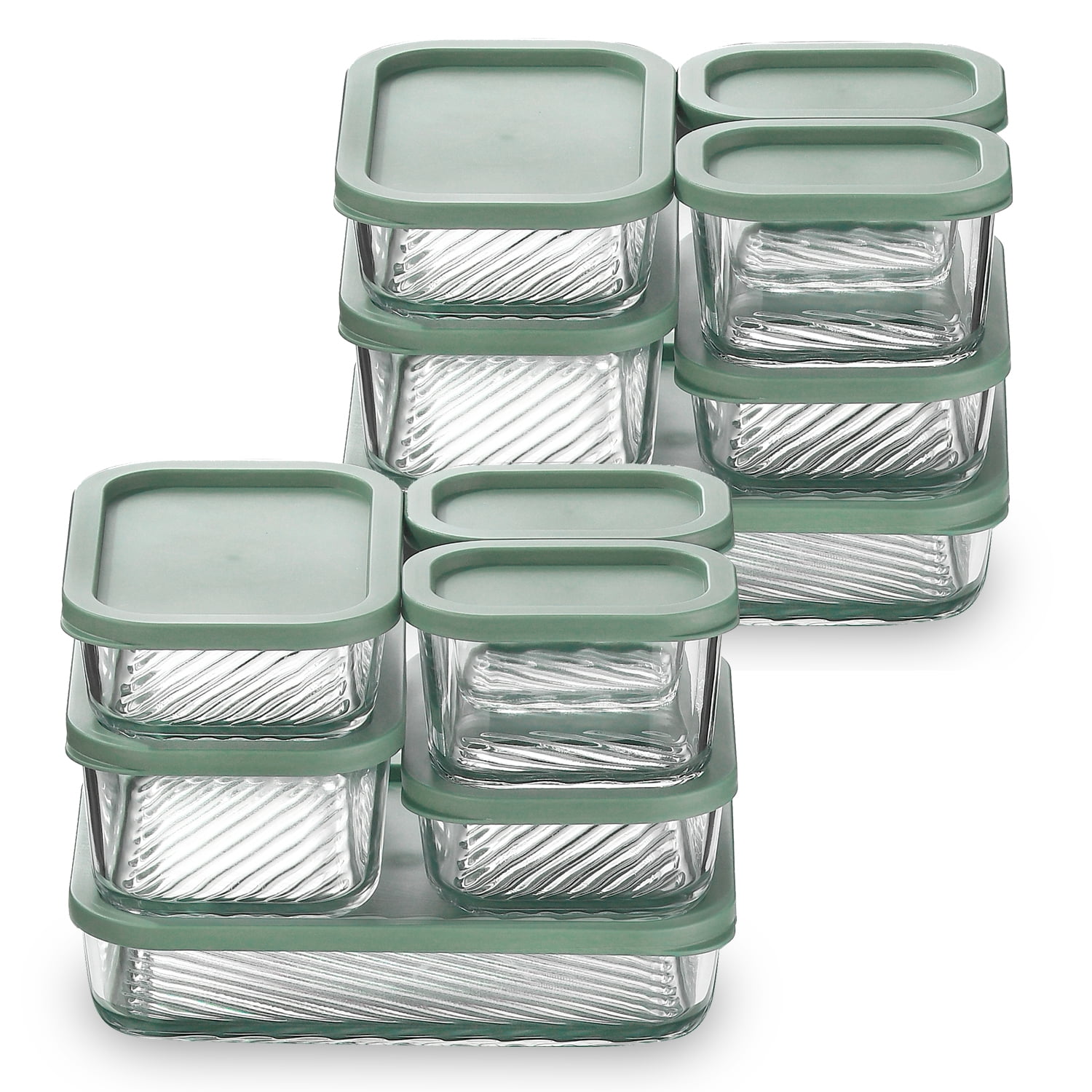 Lamma Loe Glass Storage Containers with Lids, 24 Piece Meal Prep Containers, Oven to Freezer Safe, Stackable, Glass Food Storage Containers, Sage Green