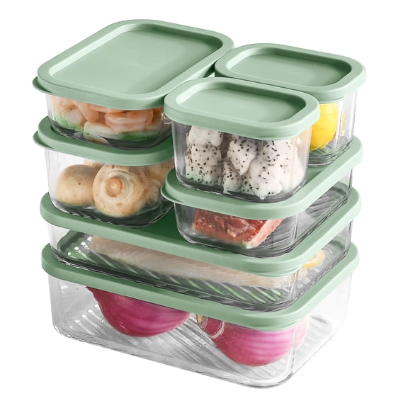 Lamma Loe Glass Storage Containers with Lids, 28 Piece Meal Prep Containers, Oven to Freezer Safe, Stackable, Glass Food Storage Containers, Sage Green