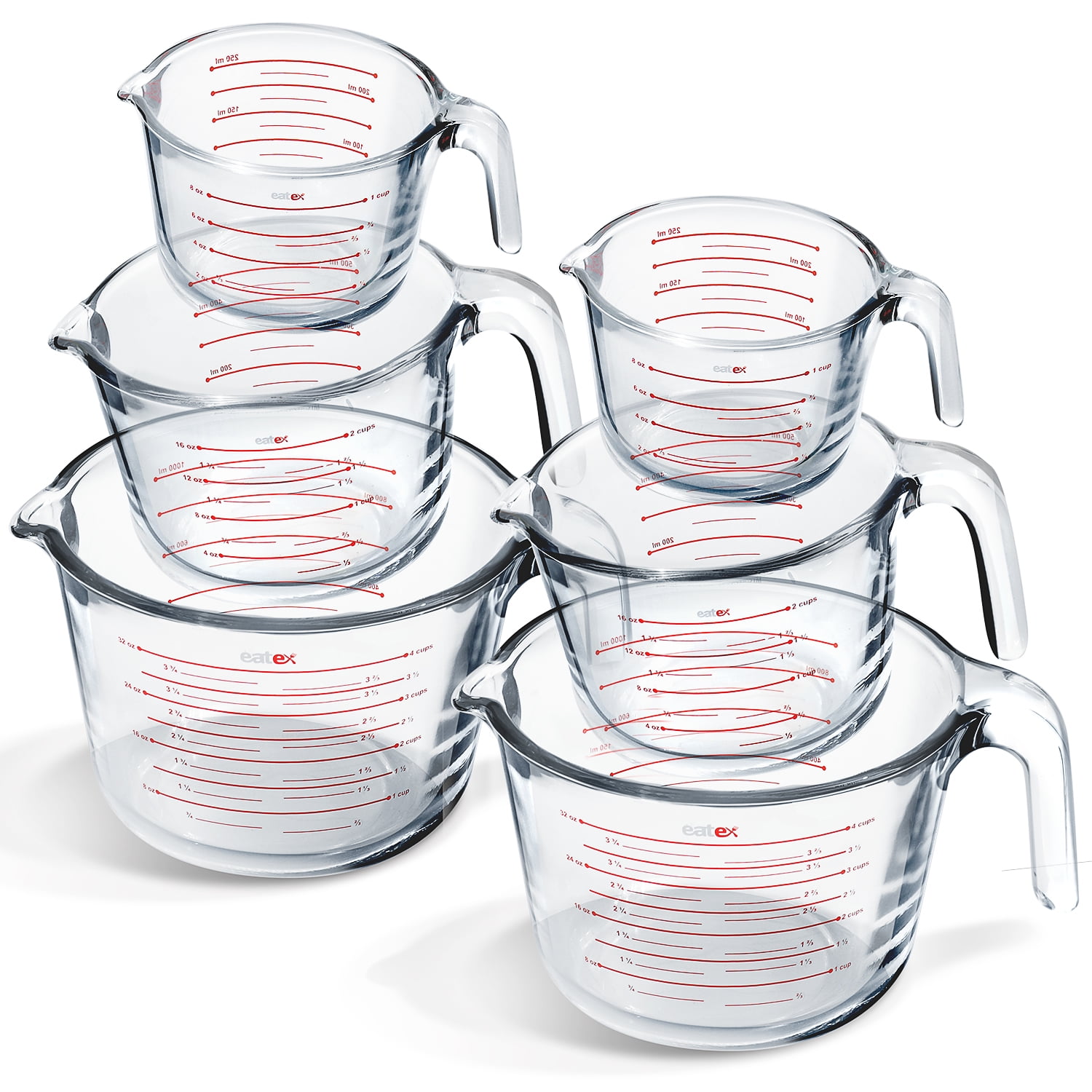 LammaLoe Glass Measuring Cup Set, 6 Piece Borosilicate Measuring Cups for Baking, Dry & Liquid Measuring, Dishwasher Safe