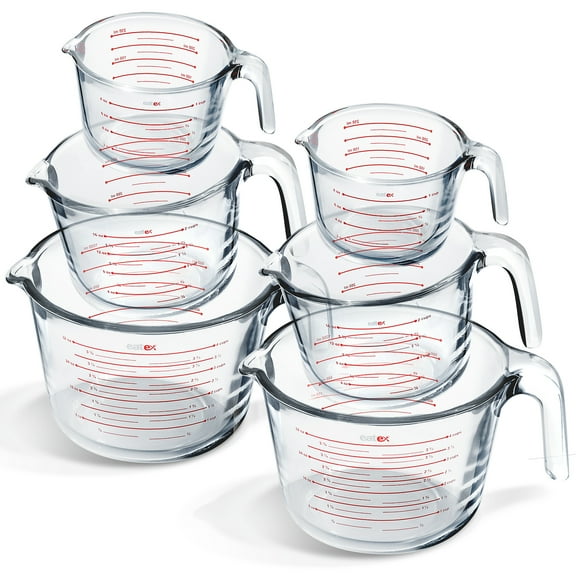 LammaLoe Glass Measuring Cup Set, 6 Piece Borosilicate Measuring Cups for Baking, Dry & Liquid Measuring, Dishwasher Safe