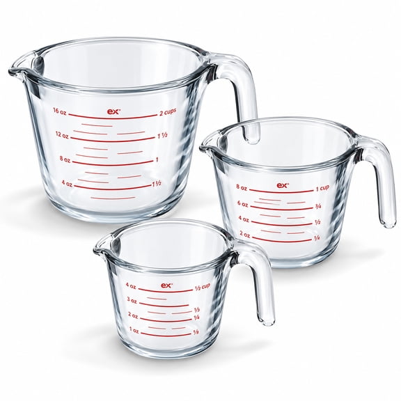 LammaLoe Glass Measuring Cup Set, 3 Piece Borosilicate Measuring Cups for Baking, Dry & Liquid Measuring, Dishwasher Safe
