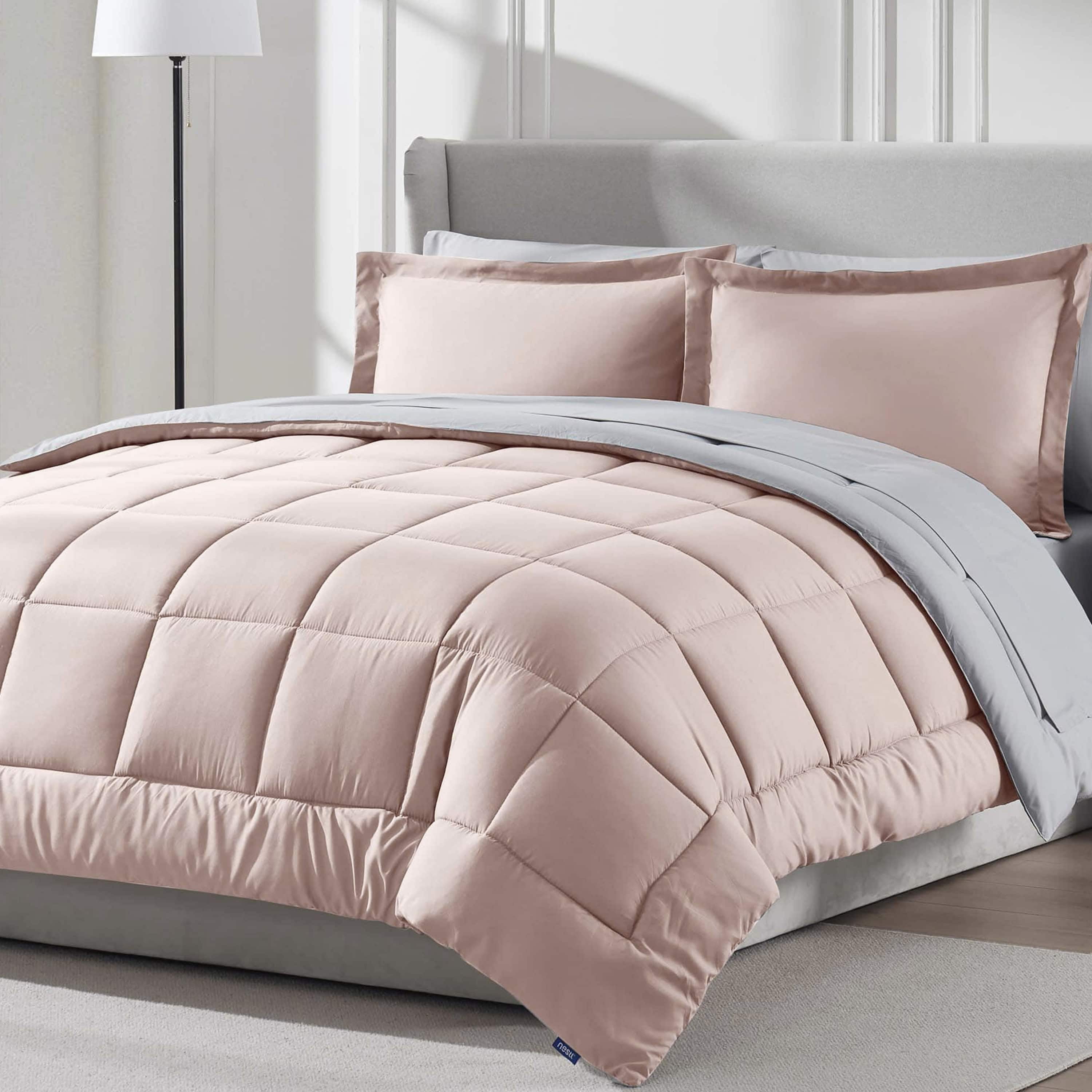 LammaLoe King Comforter Set, With King Sheets, Reversible Bed In A Bag 7 Piece, Bedding Set, Peach Beige