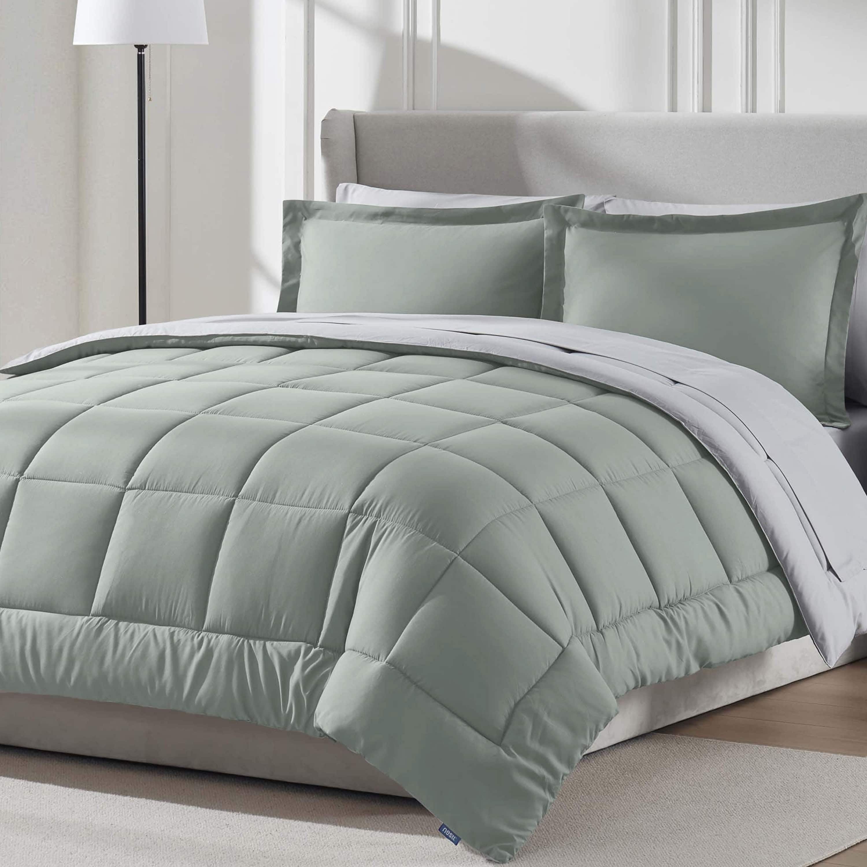 LammaLoe King Comforter Set, With King Sheets, Reversible Bed In A Bag 7 Piece, Bedding Set, Sage Green
