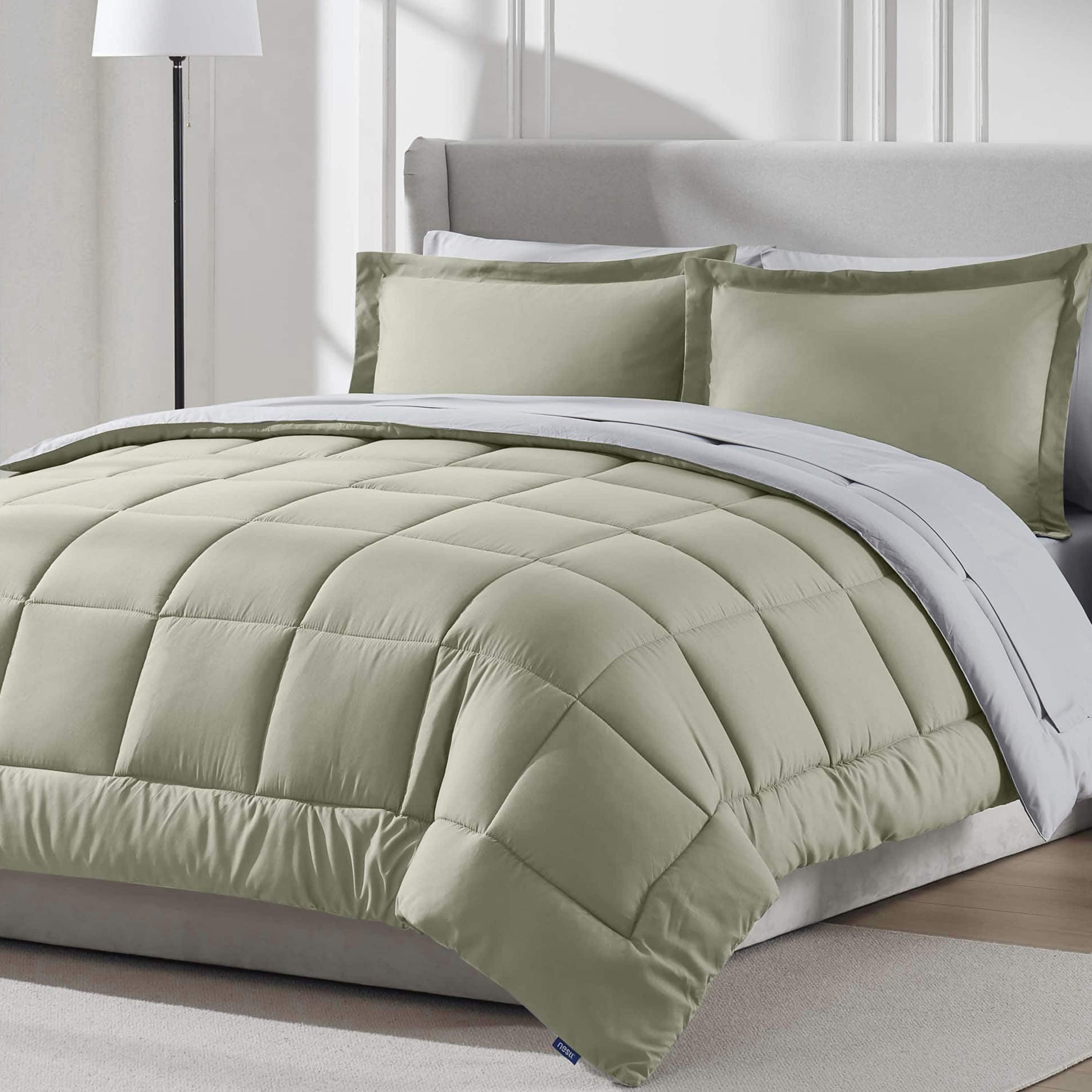 LammaLoe King Comforter Set, With King Sheets, Reversible Bed In A Bag 7 Piece, Bedding Set, Light Sage