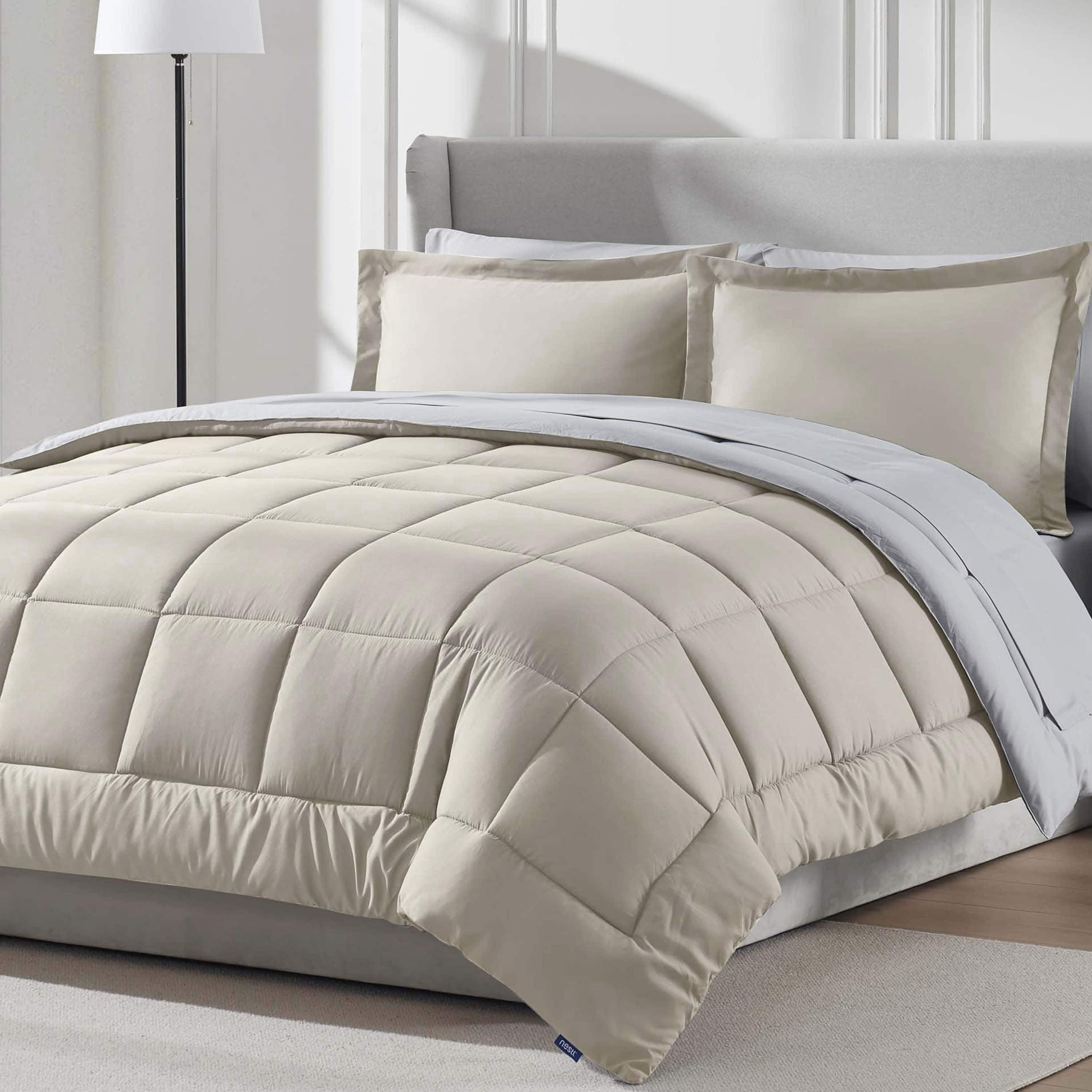 LammaLoe King Comforter Set, With King Sheets, Reversible Bed In A Bag 7 Piece, Bedding Set, Beige