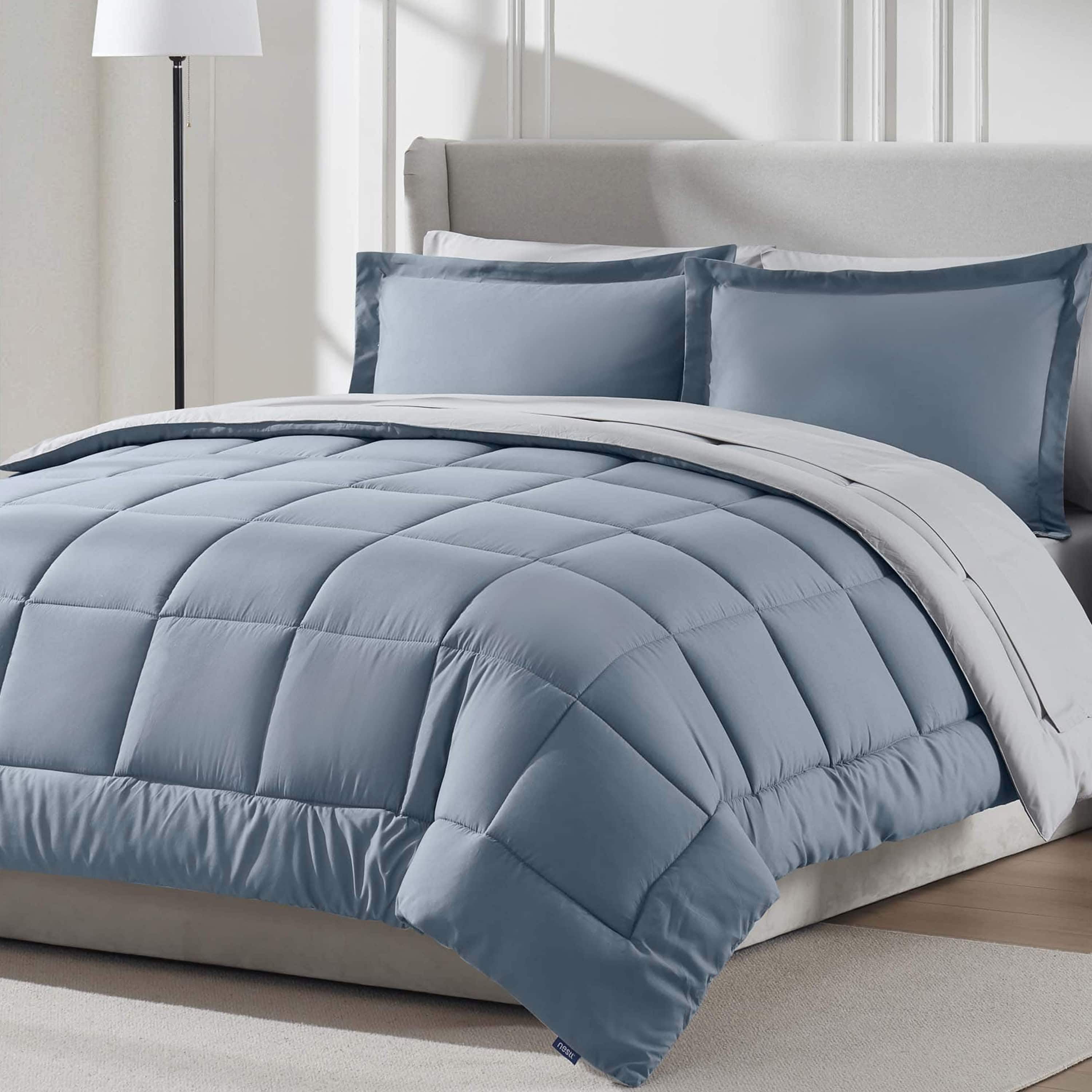 LammaLoe California King Comforter Set, With Sheets, Reversible Bed In A Bag 7 Piece, Bedding Set, Stone Blue