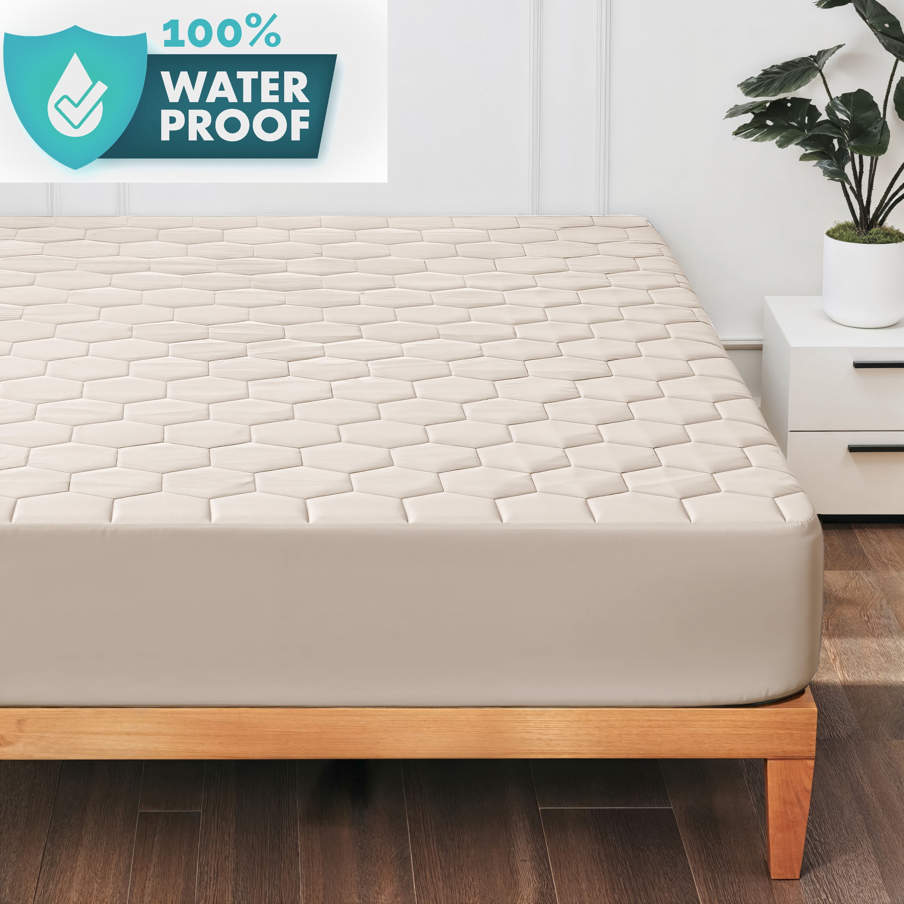 LammaLoe King Mattress Pad Waterproof, Quilted Fitted Mattress Protector, Deep Pocket Cover Fits 8" 21", Beige Cream