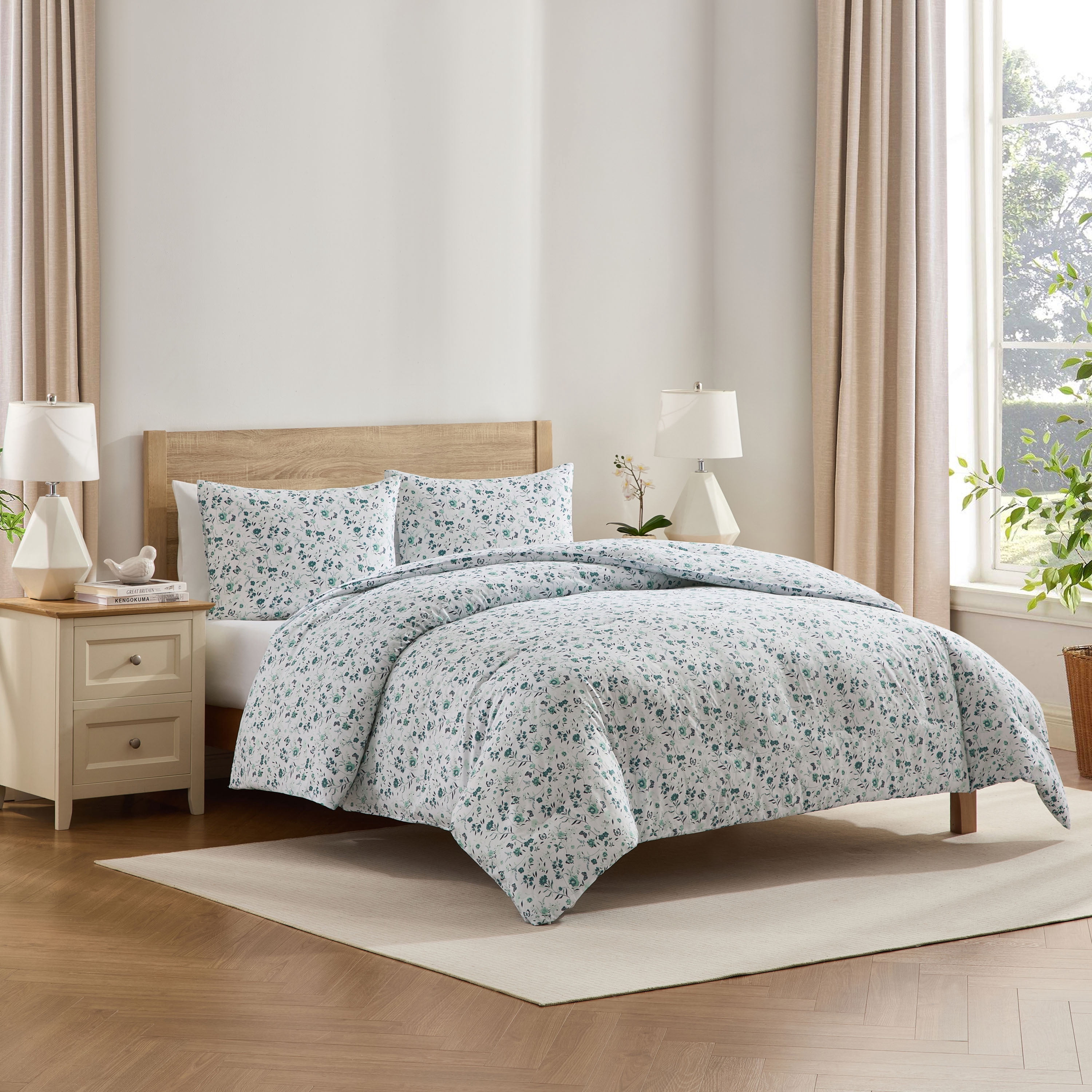 LammaLoe King Size Comforter Sets, 3 Piece Floral Bedding Comforter Set with Sheets, Bed in a Bag, Green